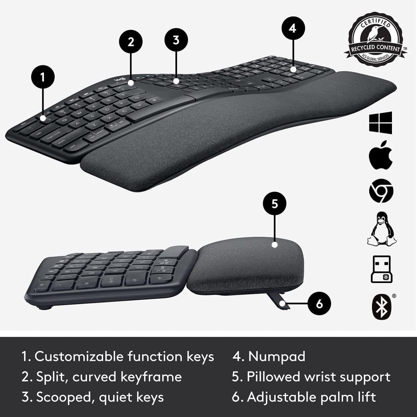 Клавіатура Logitech K860 ERGO Graphite (920-010352)