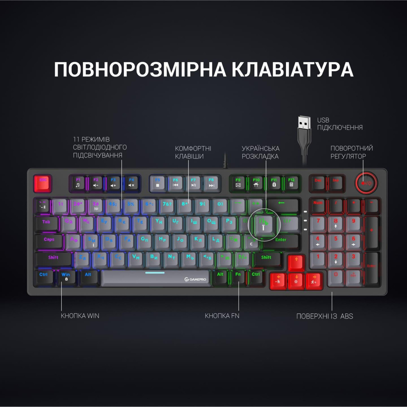 Клавиатура GamePro MK120R Red Switch RGB USB Black (MK120R)