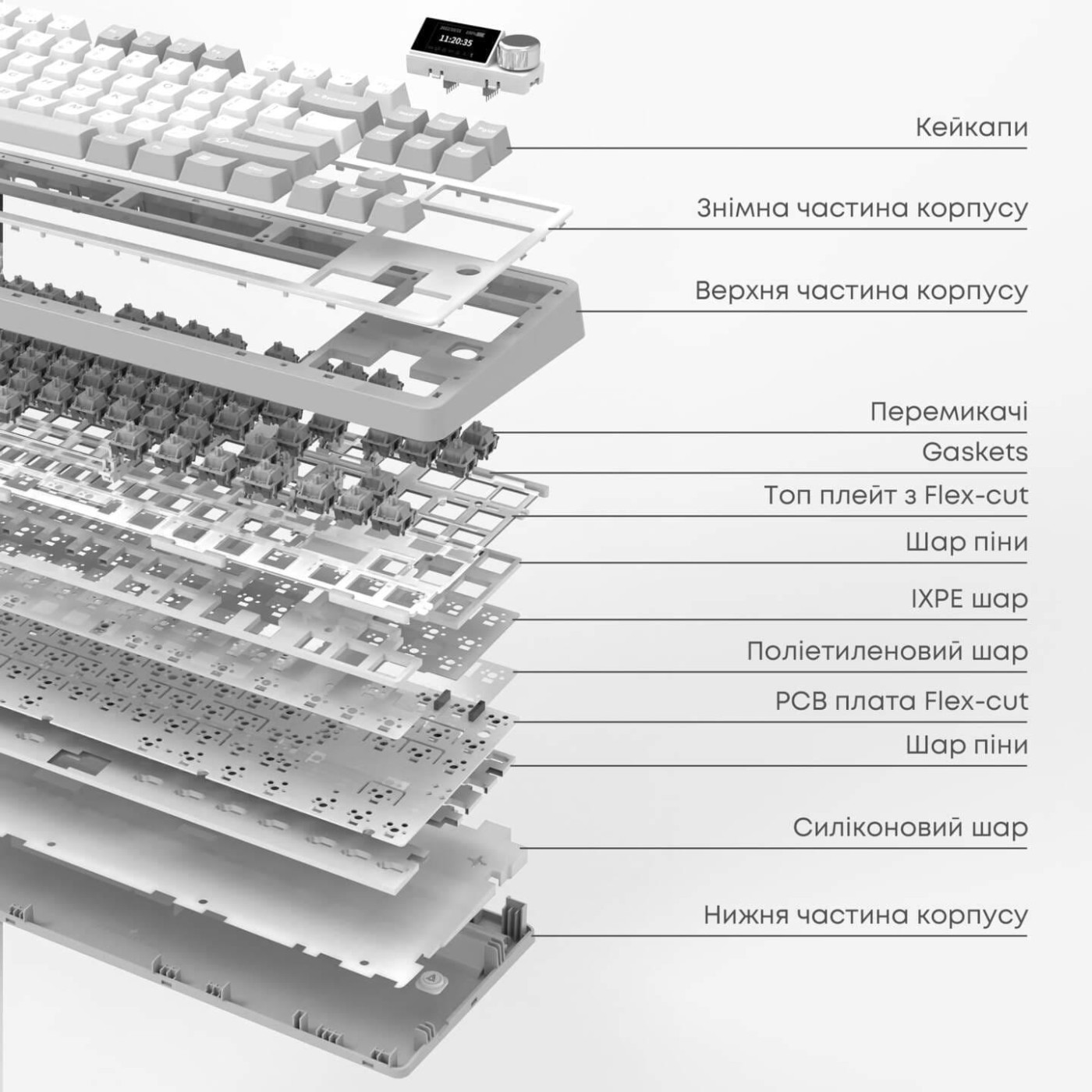 Клавіатура Ajazz AK870 V2 Side Contour White (AK870-V2-S-W)