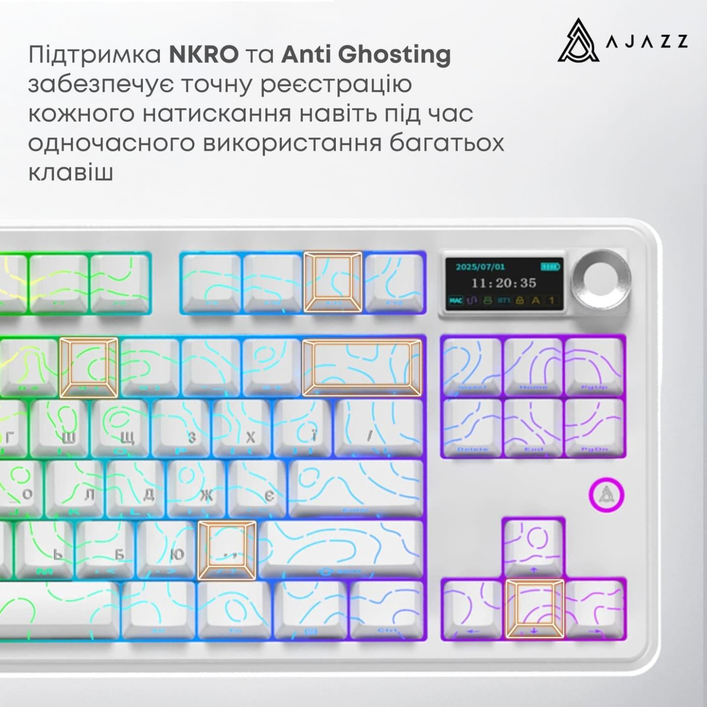 Клавіатура Ajazz AK870 V2 Side Contour White (AK870-V2-S-W)