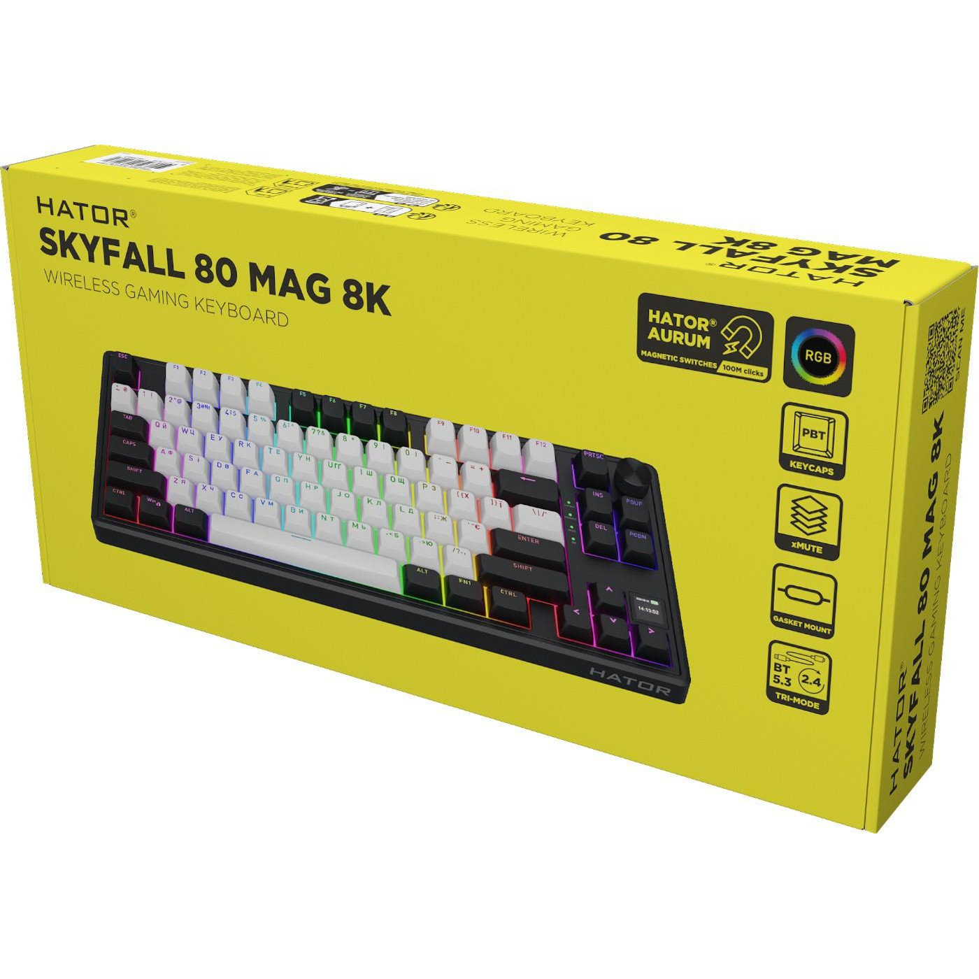 Клавіатура HATOR Skyfall 80 MAG ULTIMA 8K Magnetic Wireless US (Англ.) Black-White (HTK3880)