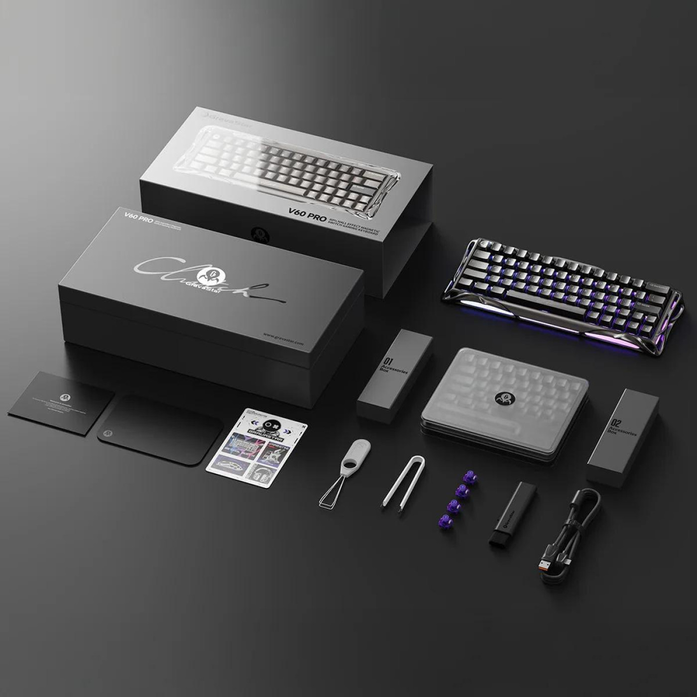 Клавіатура GravaStar Mercury V60 Pro 60keys Blackcore 8K USB-A RGB Interstellar Silver (GSV60PRO_XTAL_BLK)