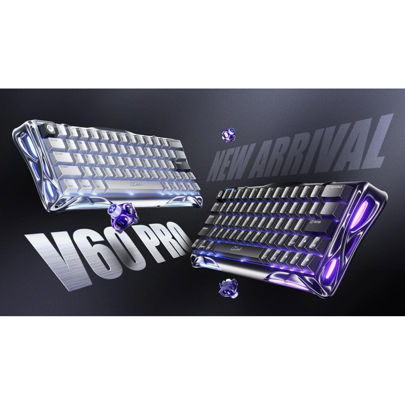 Клавіатура GravaStar Mercury V60 Pro 60keys Blackcore 8K USB-A RGB Interstellar Silver (GSV60PRO_XTAL_BLK)