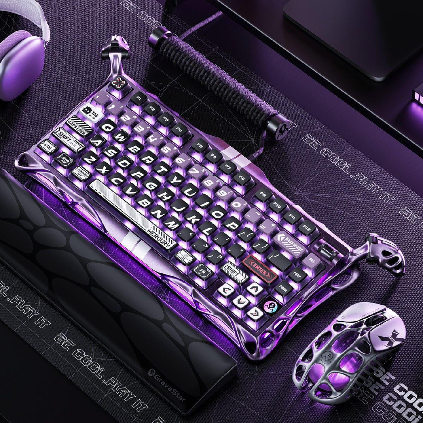 Клавиатура GravaStar Mercury V75 Pro 80keys Gateron Jade Gaming 8K USB-A RGB Iron Purple (GSV75PRO_PL)