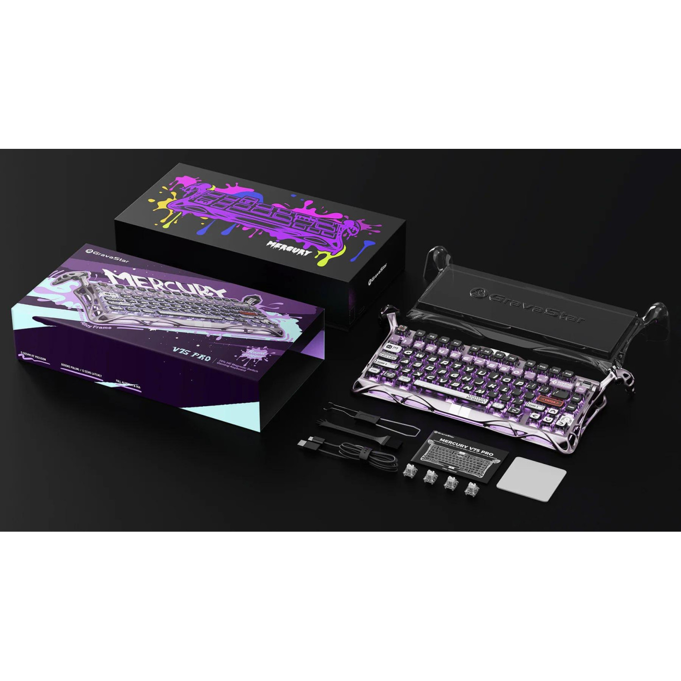 Клавиатура GravaStar Mercury V75 Pro 80keys Gateron Jade Gaming 8K USB-A RGB Iron Purple (GSV75PRO_PL)