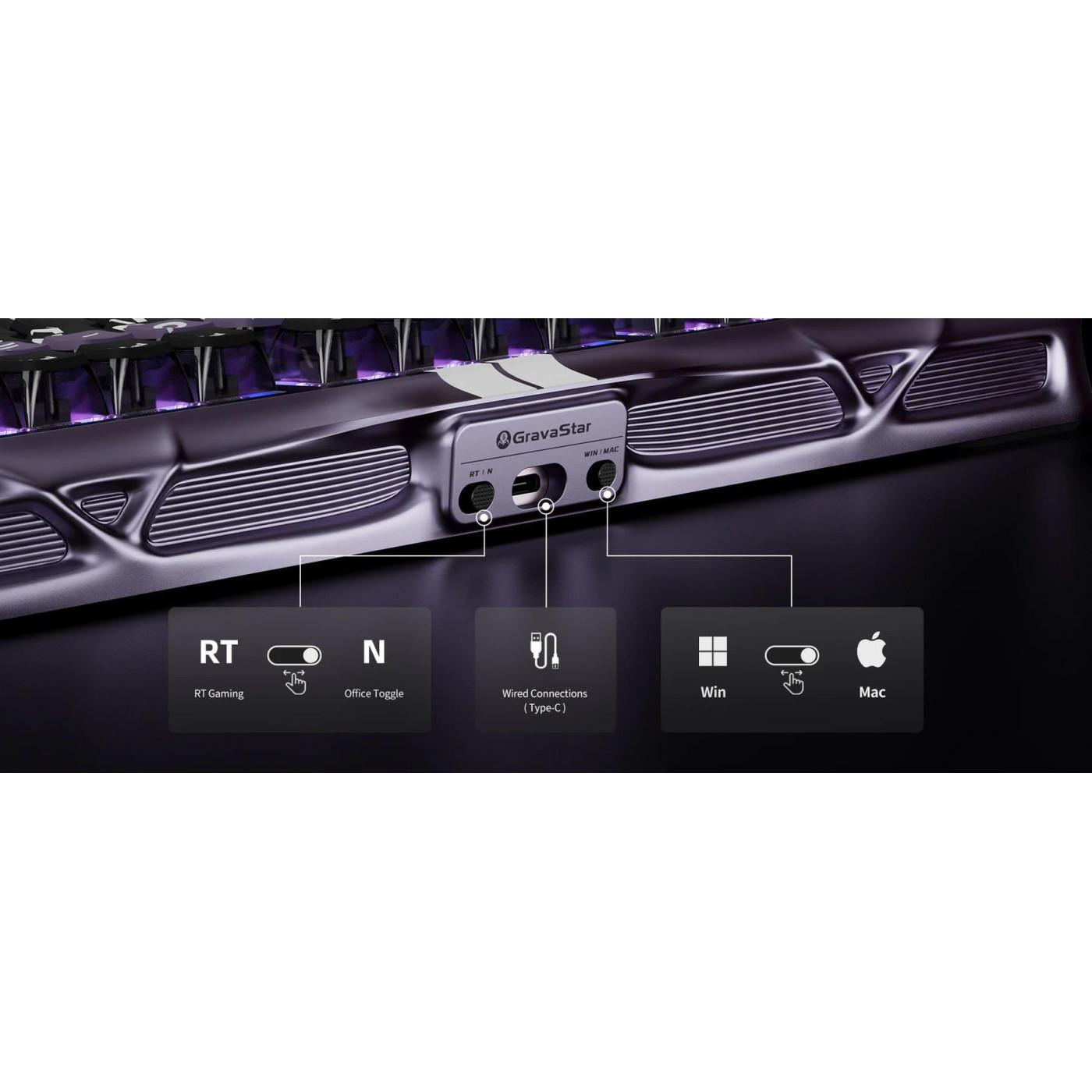 Клавиатура GravaStar Mercury V75 Pro 80keys Gateron Jade Gaming 8K USB-A RGB Iron Purple (GSV75PRO_PL)