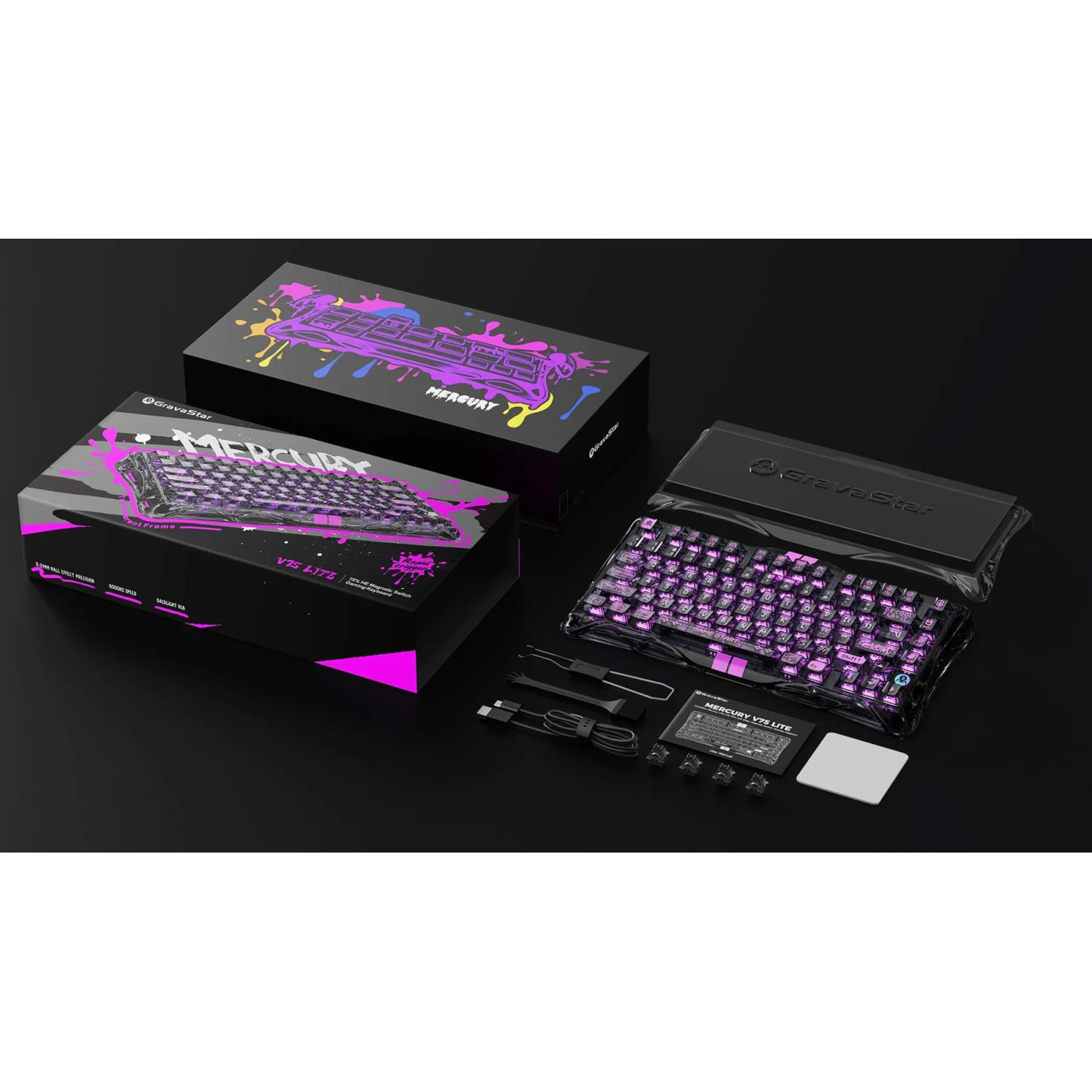 Клавиатура GravaStar Mercury K1 Lite 80keys BSUN Grey BT/WL/USB Transparent Black (GSV75LITE_XTAL_BLK)