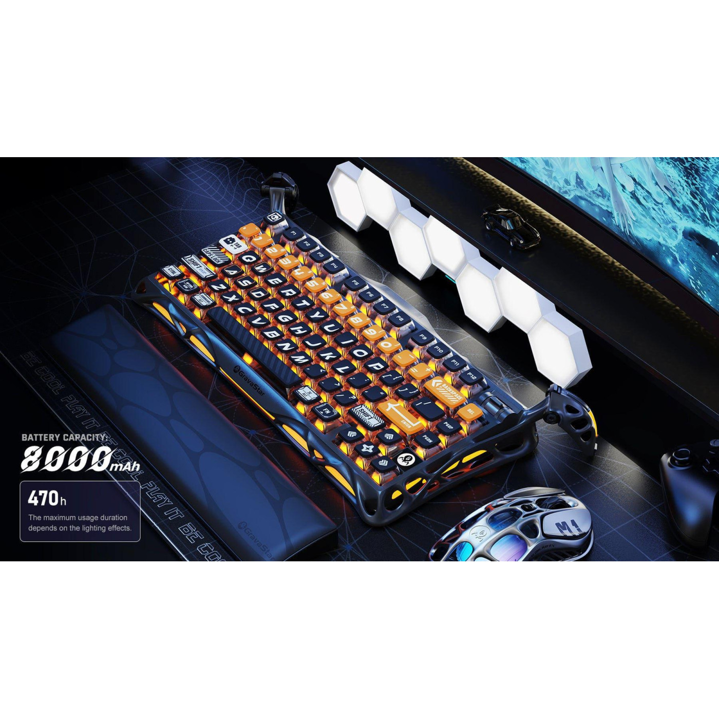 Клавиатура GravaStar Mercury K1 Pro 80keys Kailh Speedy Mint BT/WL/USB RGB CyberFlare (GSK1PRO_BO_BLK)