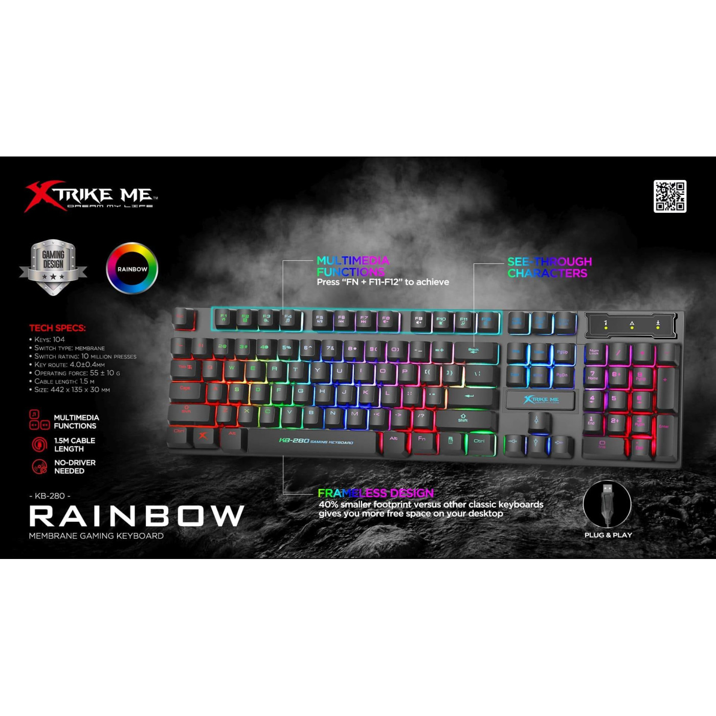 Клавиатура Xtrike Me KB-280 USB RGB Black (6932391922347)