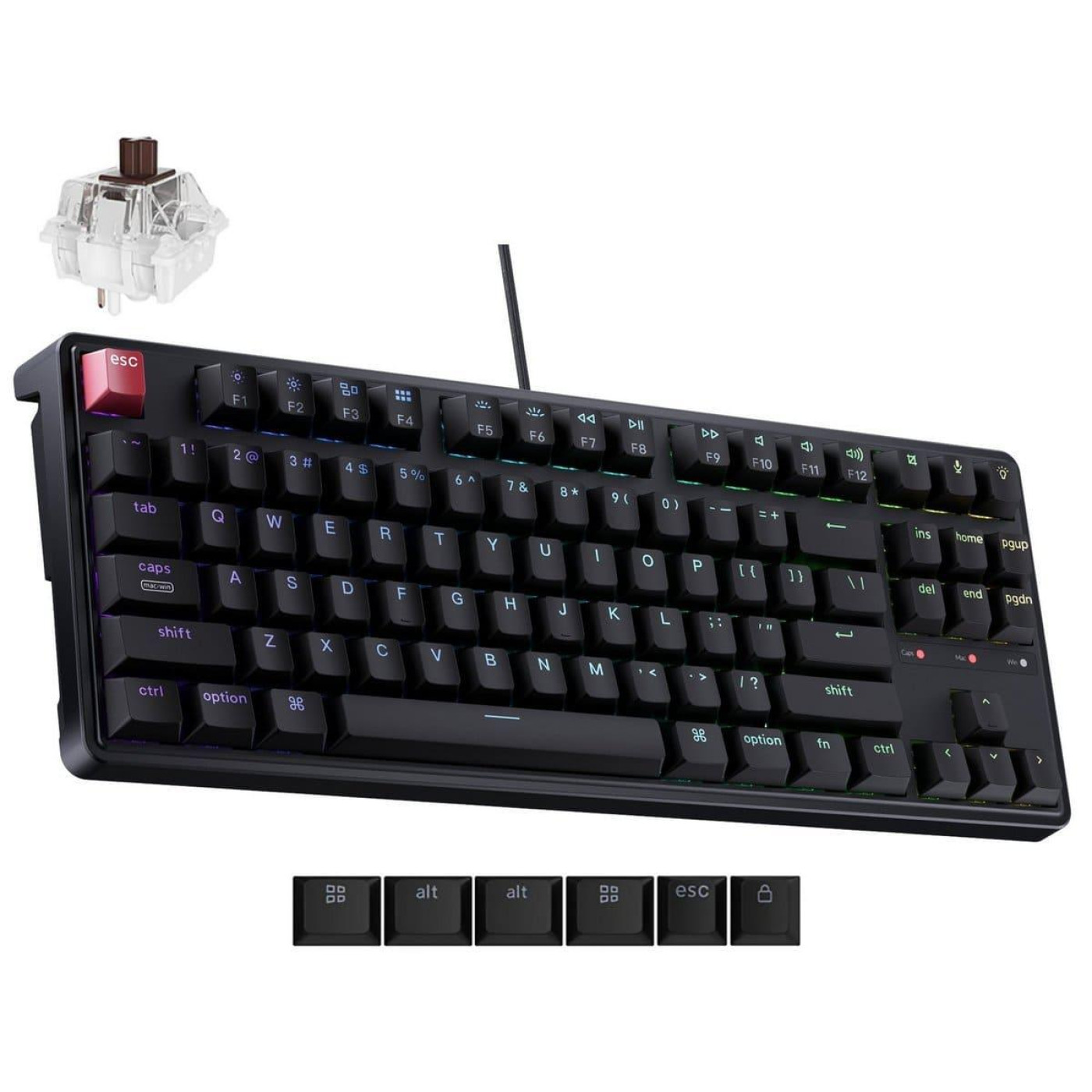 Клавиатура Keychron C3 Pro V2 87Key K pro Brown USB-A QMK Hot-swap 8K EN/UKR RGB Black (C3PX-H3-UA)
