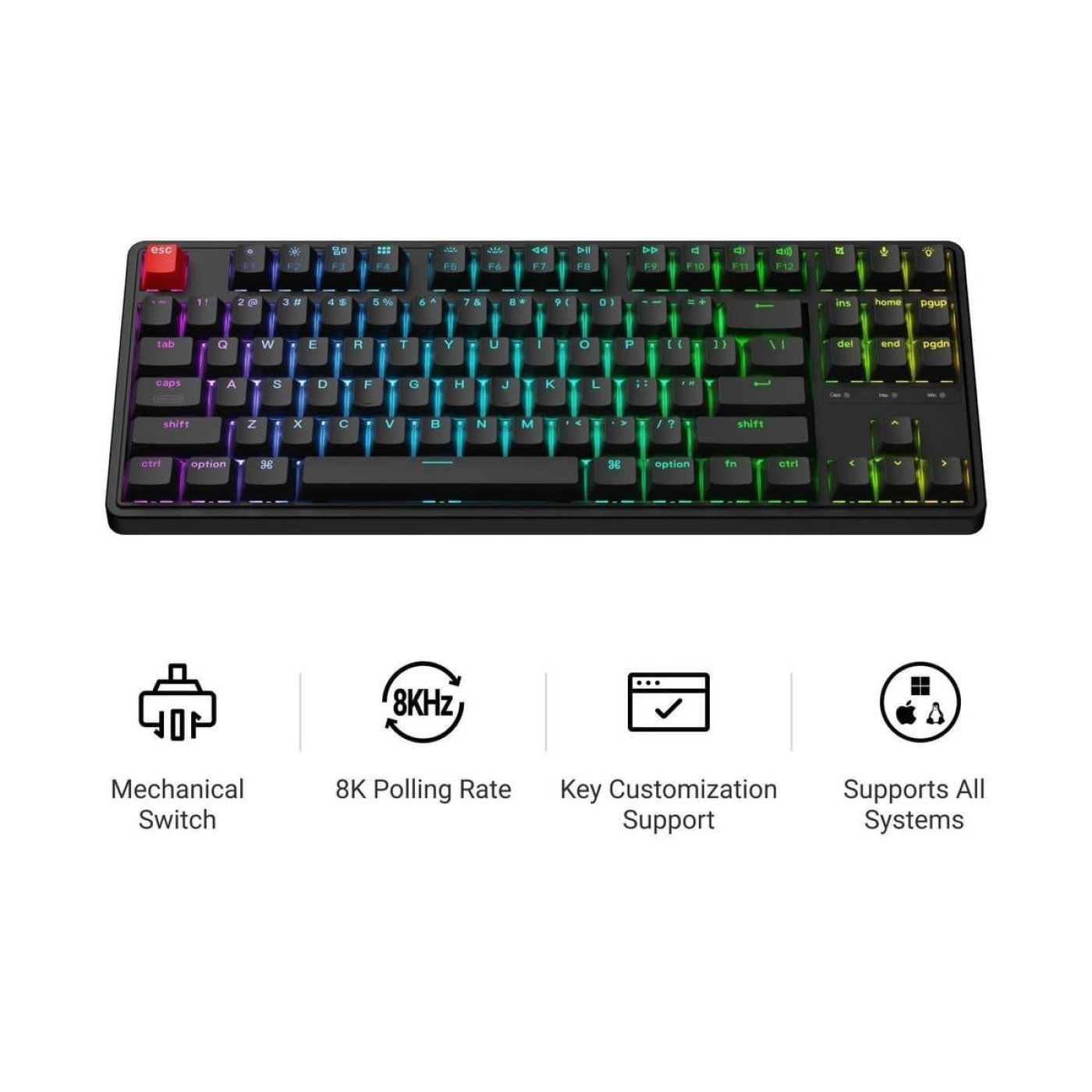 Клавиатура Keychron C3 Pro V2 87Key K pro Brown USB-A QMK Hot-swap 8K EN/UKR RGB Black (C3PX-H3-UA)