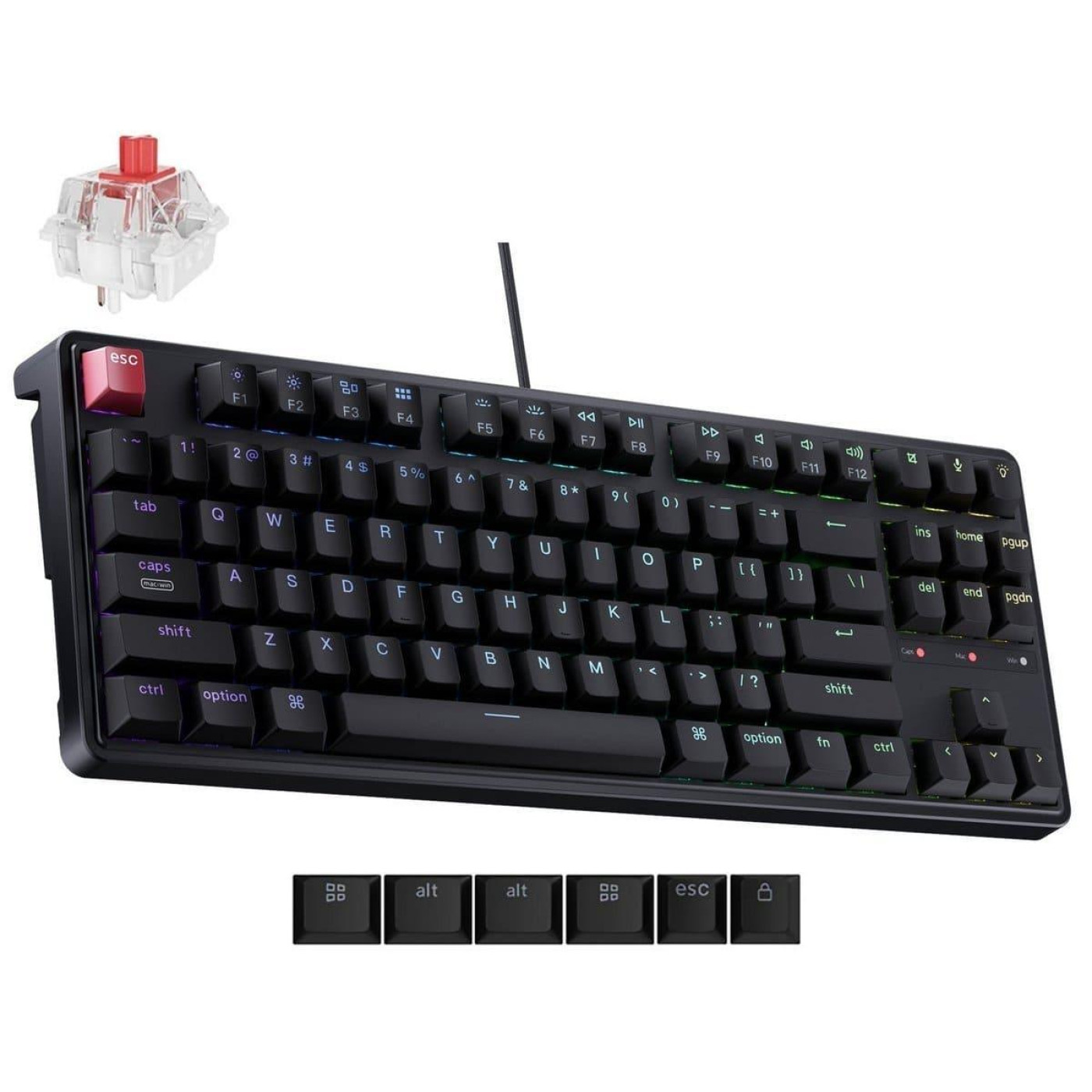 Клавиатура Keychron C3 Pro V2 87Key K pro Red USB-A QMK Hot-swap 8K EN/UKR RGB Black (C3PX-H1-UA)