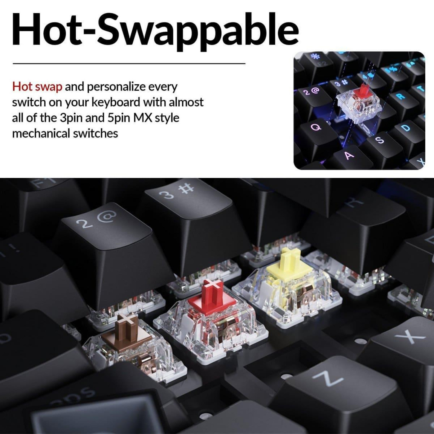 Клавиатура Keychron C3 Pro V2 87Key K pro Red USB-A QMK Hot-swap 8K EN/UKR RGB Black (C3PX-H1-UA)