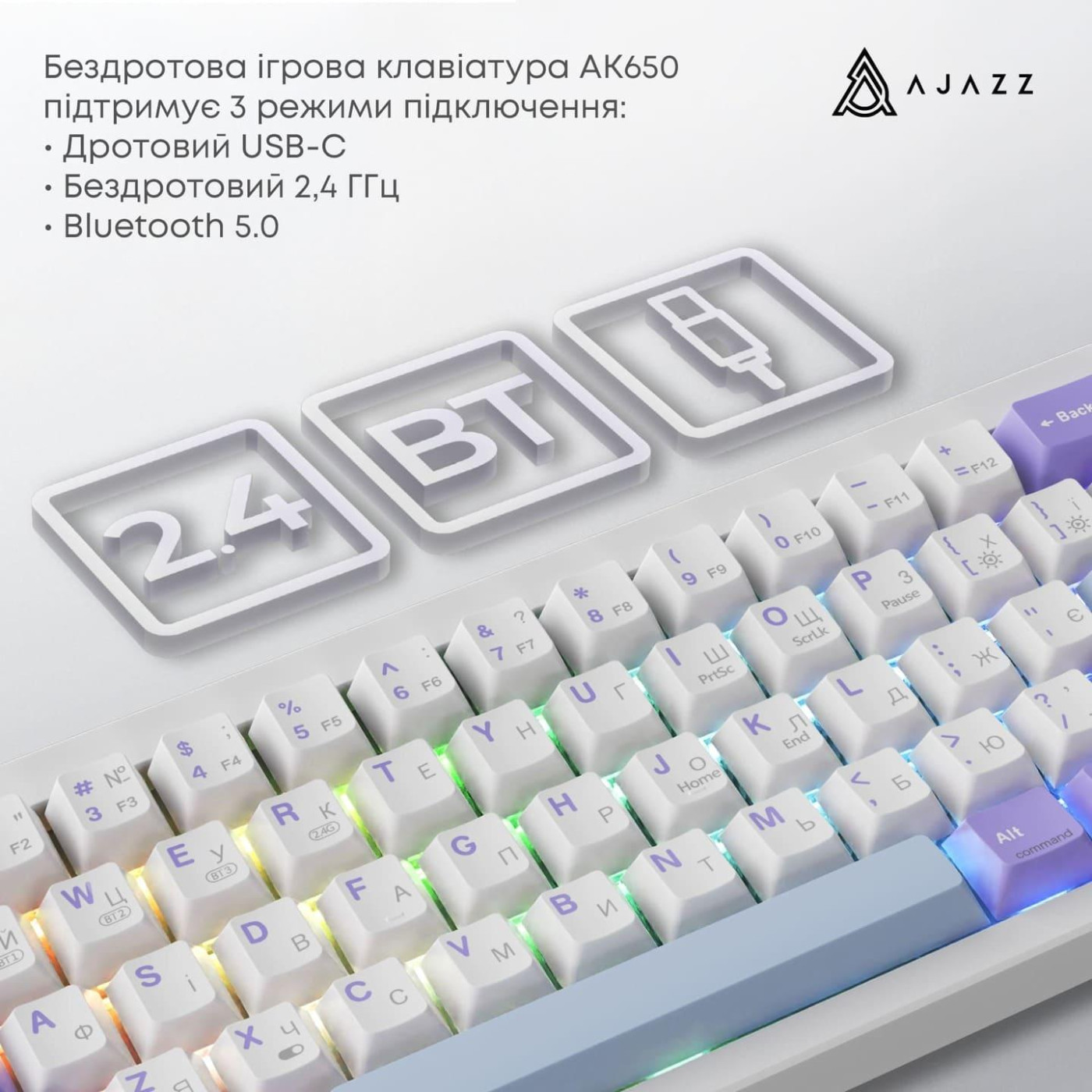 Клавіатура Ajazz AK650 Flying Fish Switch Purple (AK650-FF-PWB)