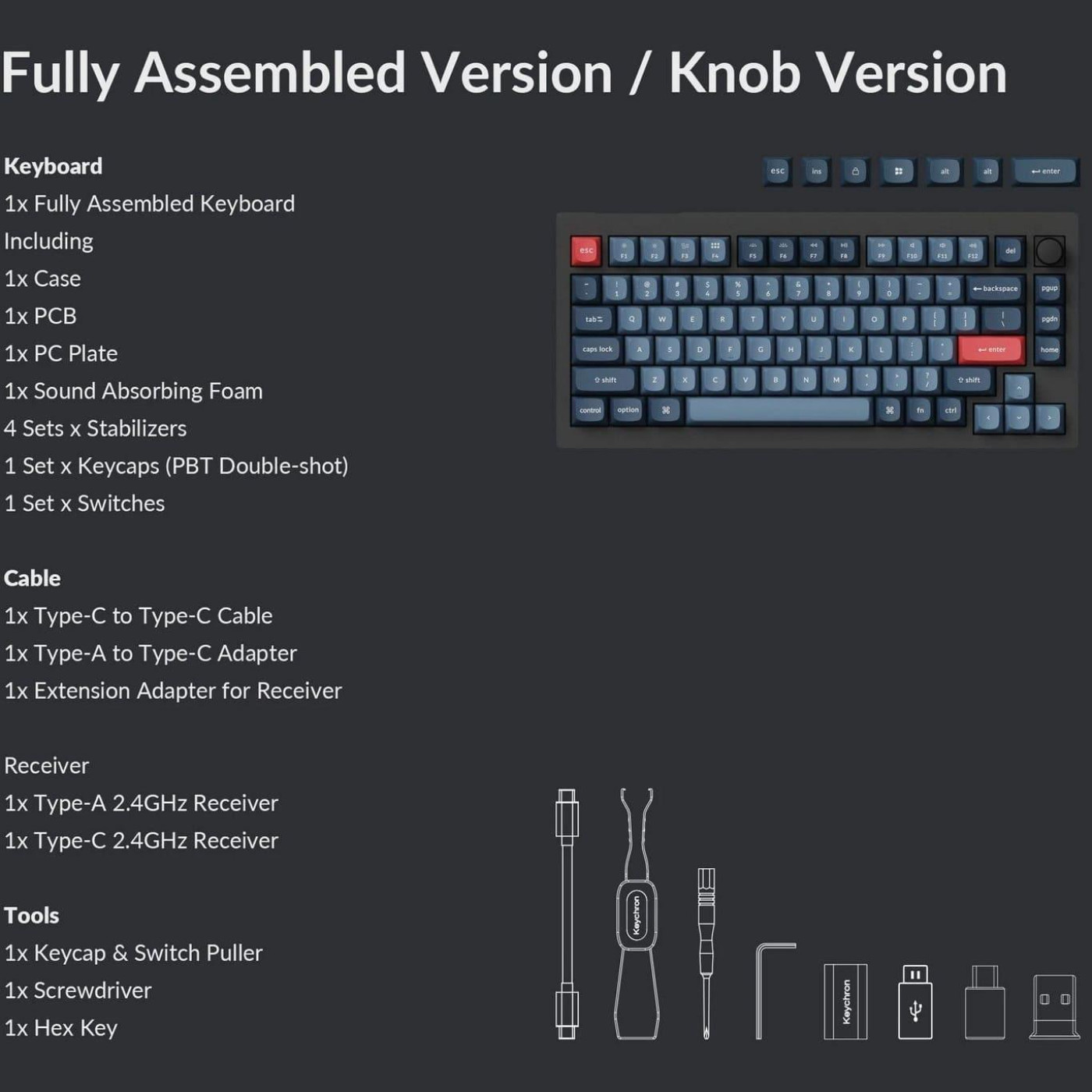Клавіатура Keychron V1 Max 81 Key Gateron Jupiter Red Hot-Swap RGB Knob Carbon Black (V1MD1_KEYCHRON)