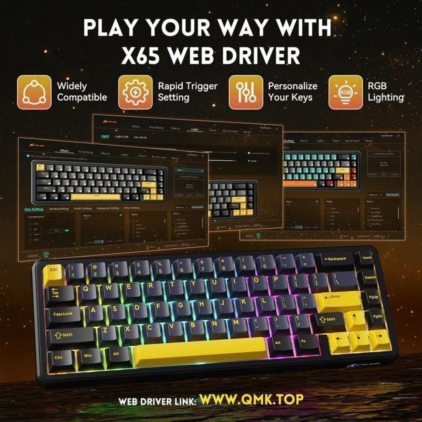 Клавіатура Attack Shark X65 RGB HE Magnetic Switch (AS-6972792470535-SB-UA) Starry Black (G-000004488)
