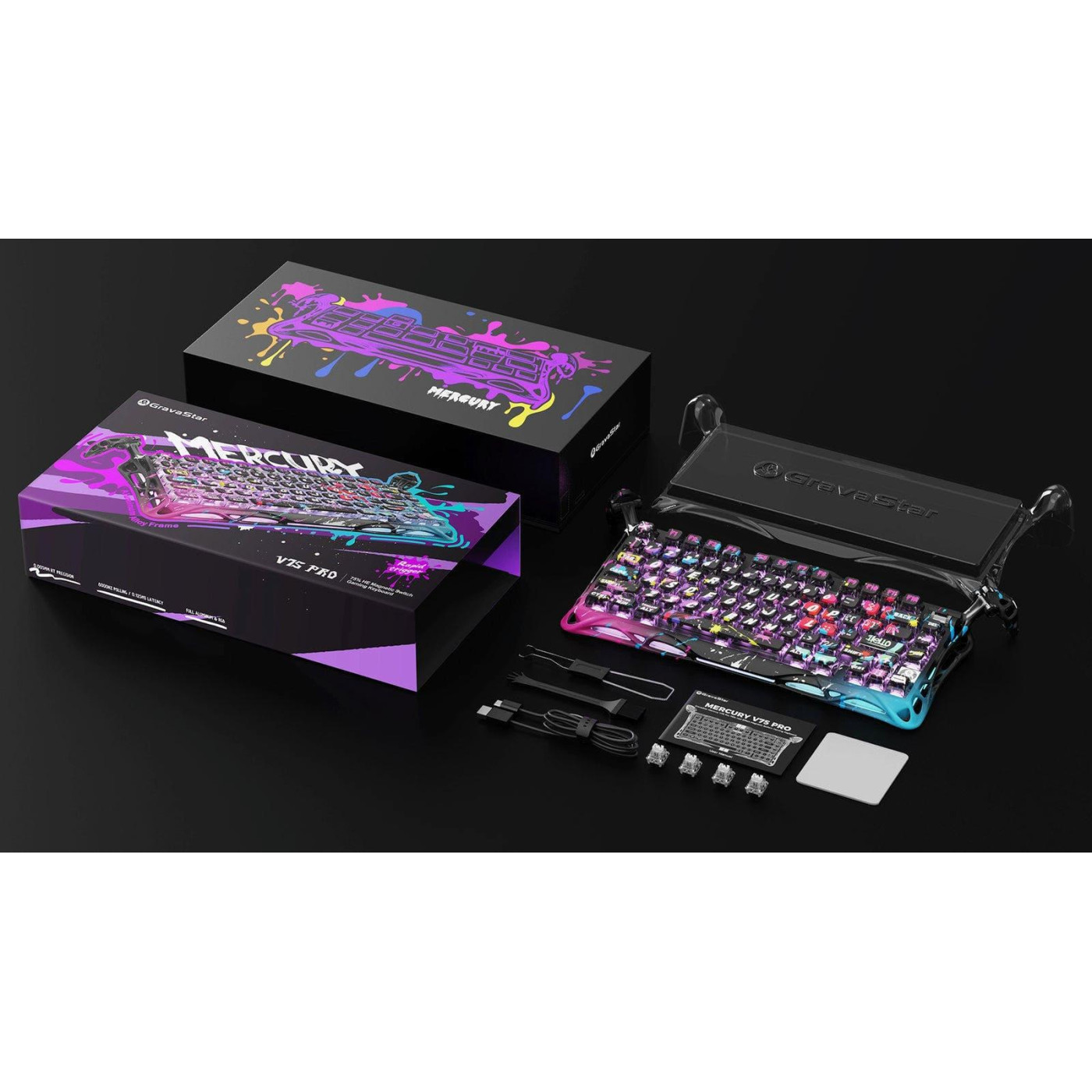 Клавиатура GravaStar Mercury V75 Pro 80keys Magnetic Jade Gaming 8K USB-A RGB Neon Graffiti (GSV75PRO_U_CG_BLK)