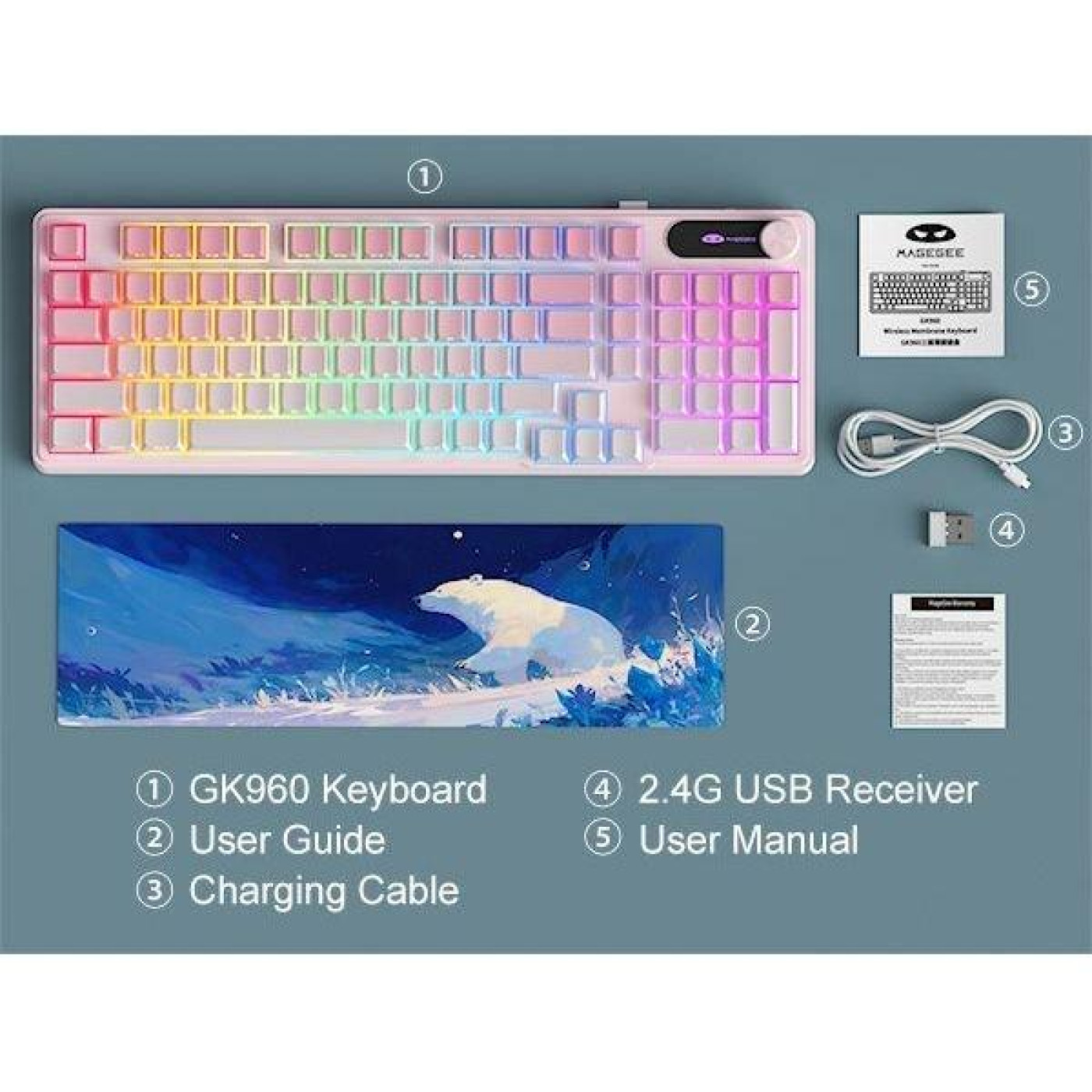 Клавіатура MageGee GK960 RGB Wireless (6971969729032) Pink/White (G-000004398)