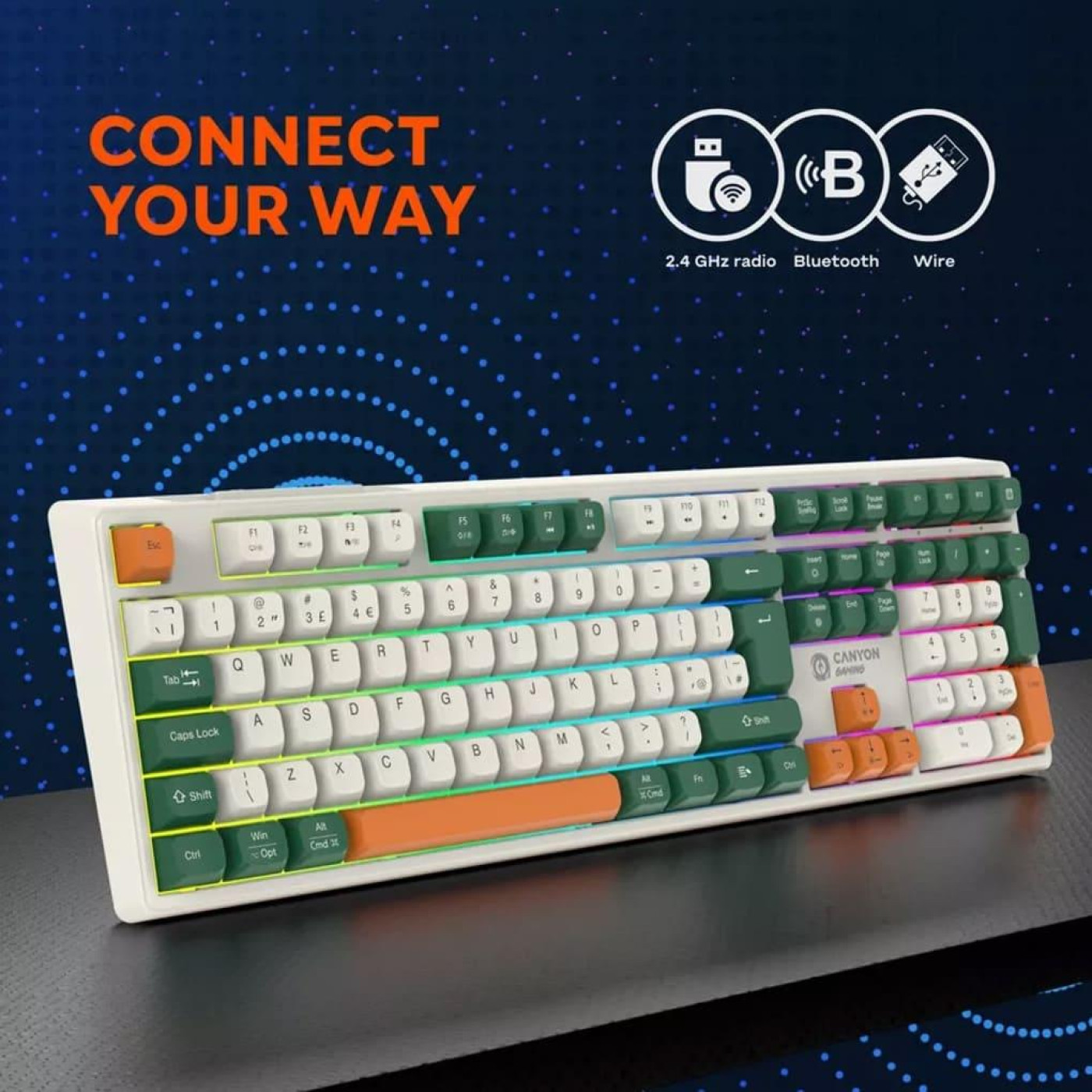 Клавіатура Canyon keyboard Shadder GKW-11 Mech RGB UK/US Wireless White (CND-SKBW11)
