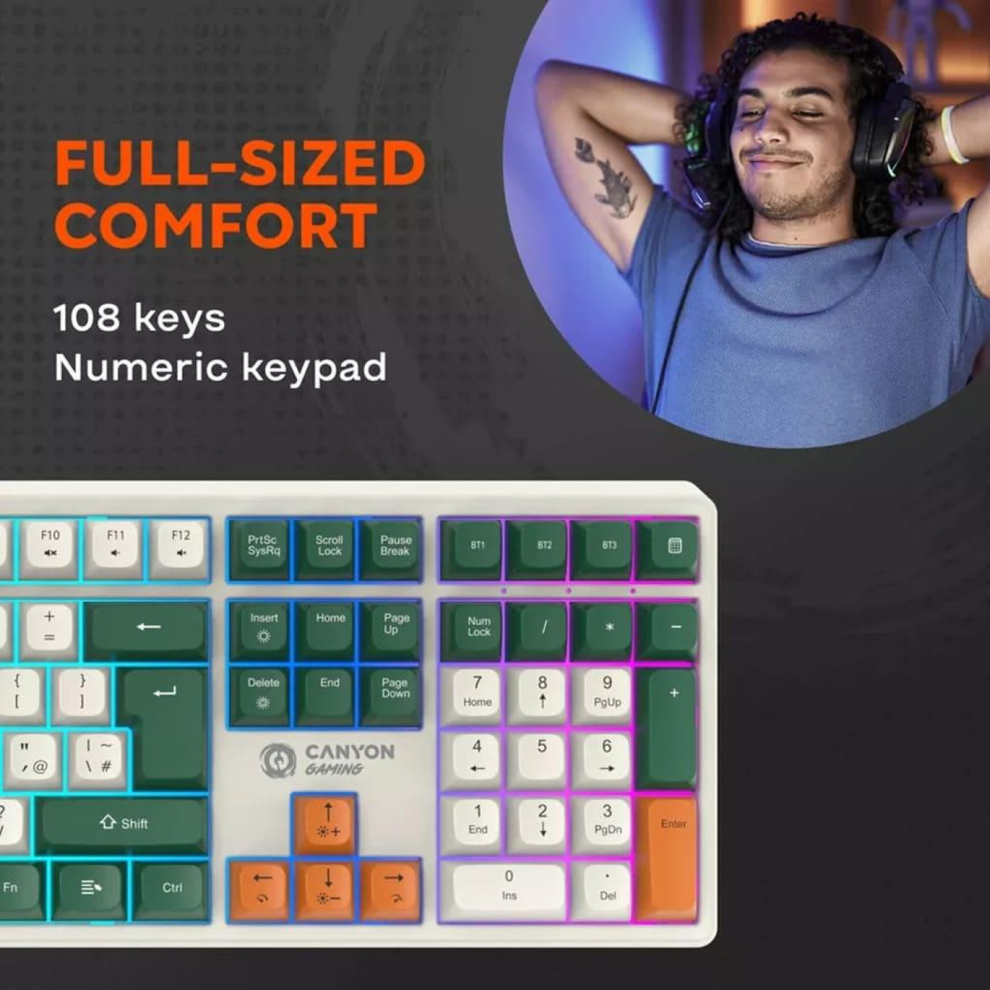 Клавіатура Canyon keyboard Shadder GKW-11 Mech RGB UK/US Wireless White (CND-SKBW11)