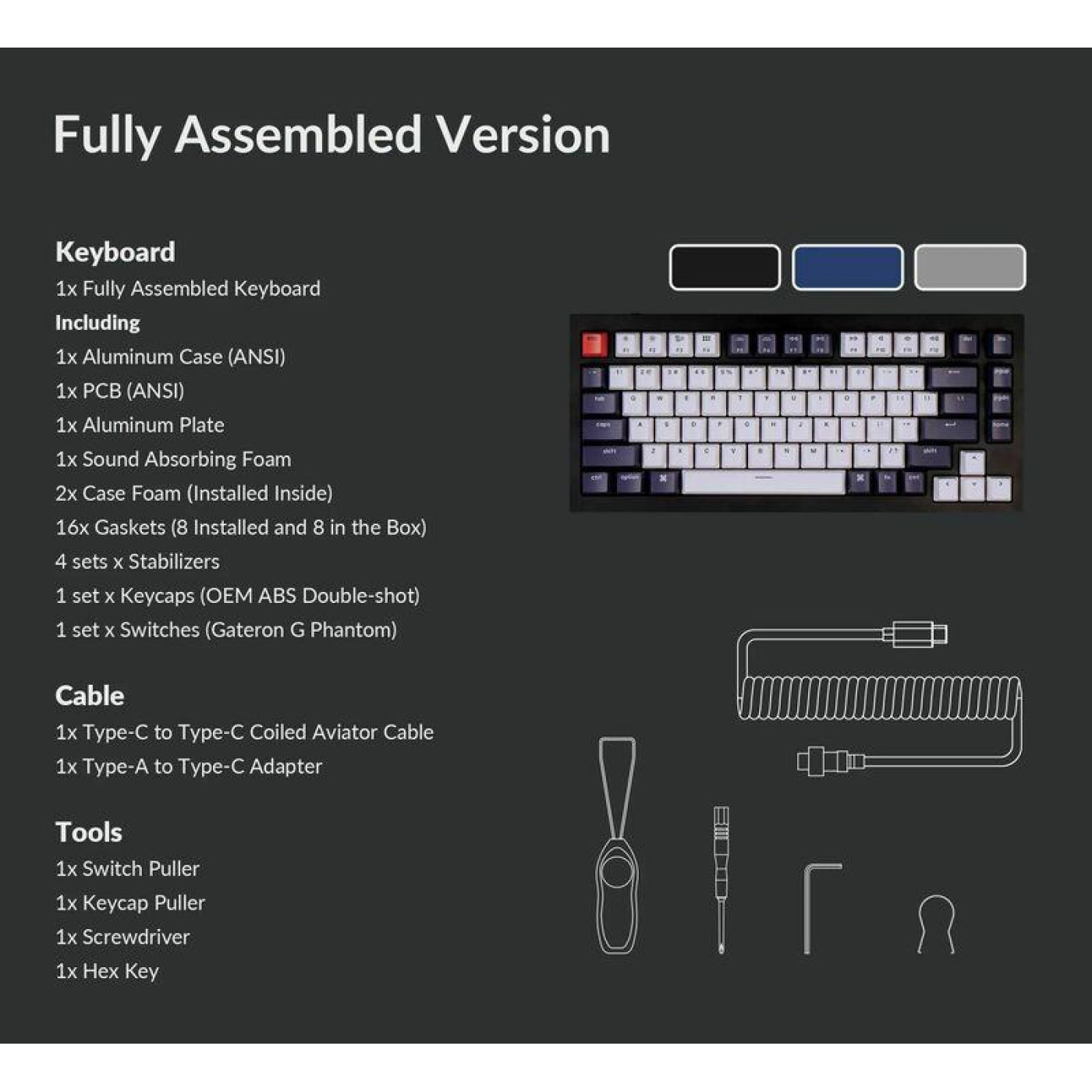 Клавіатура Keychron Q1 QMK HotSwappable Gateron Phantom Brown RGB Knob Navy (Q1O3_KEYCHRON)