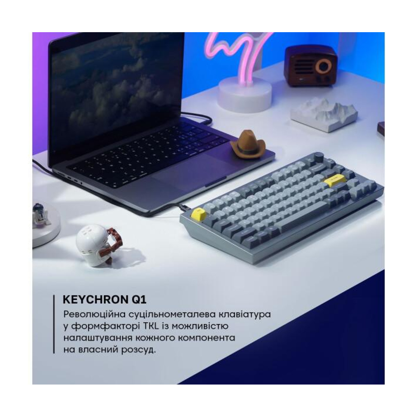 Клавіатура Keychron Q1 QMK HotSwappable Gateron Phantom Brown RGB Knob Space Grey (Q1N3_KEYCHRON)