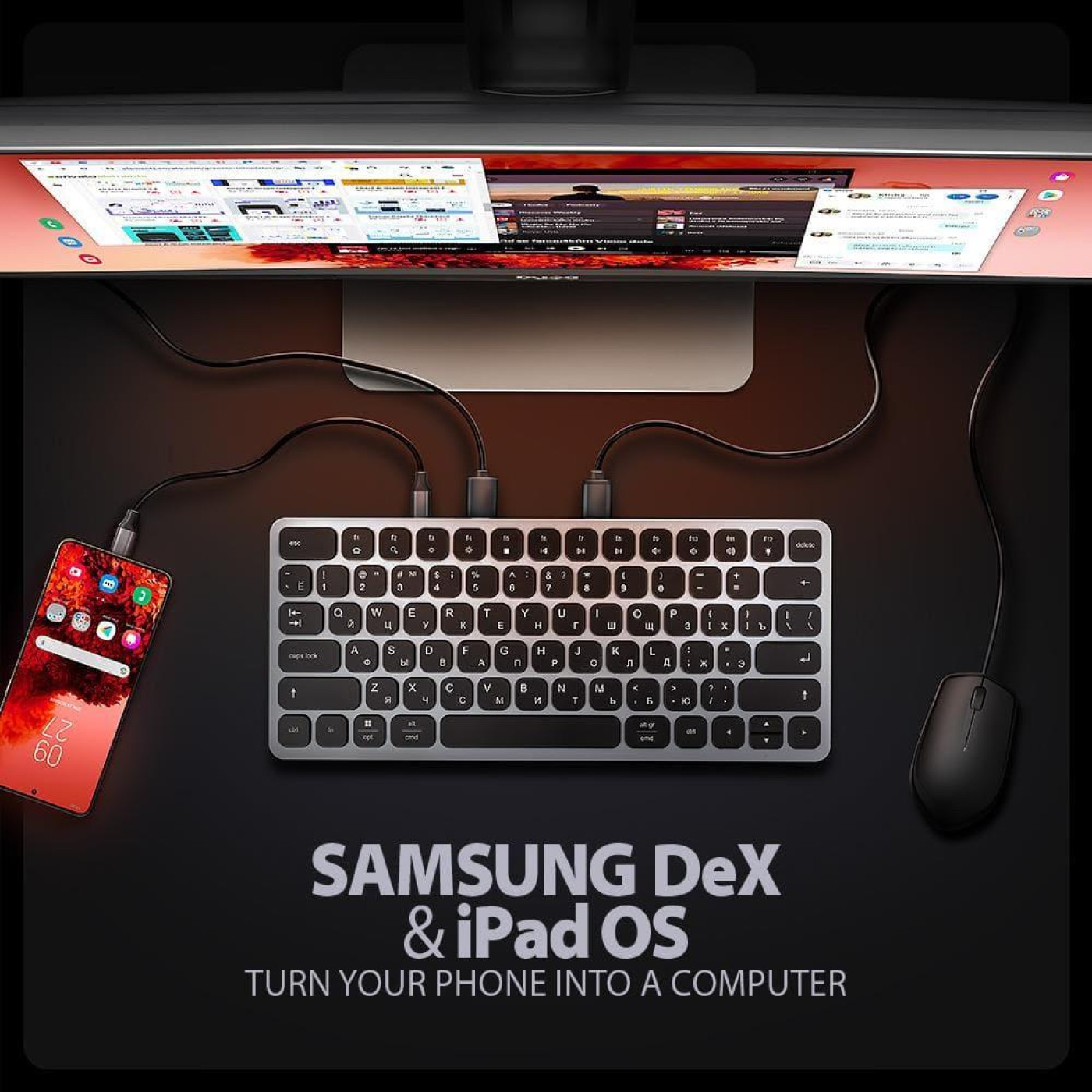 Клавиатура AXAGON HMC-KB USB-C 9 in 1 HUB EN/UA Grey Black (HMC-KB-CRL)