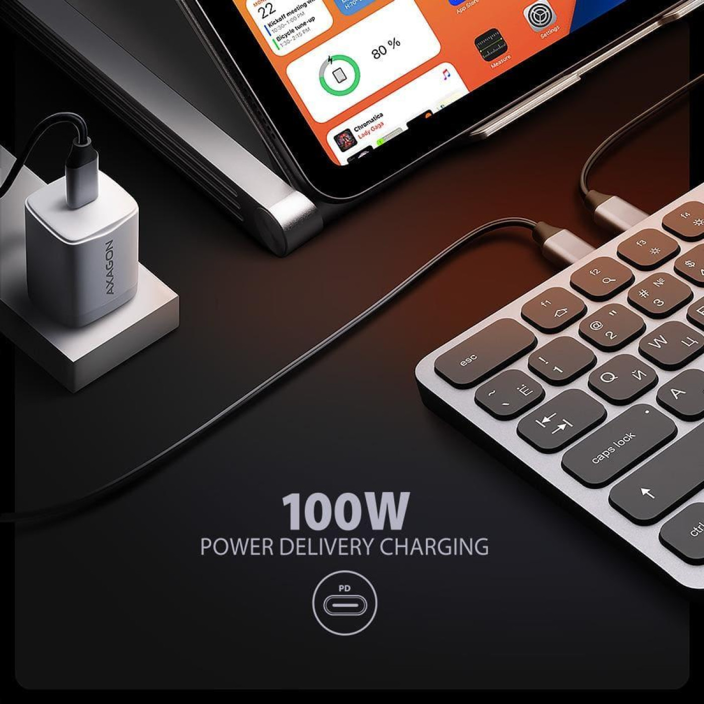 Клавиатура AXAGON HMC-KB USB-C 9 in 1 HUB EN/UA Grey Black (HMC-KB-CRL)