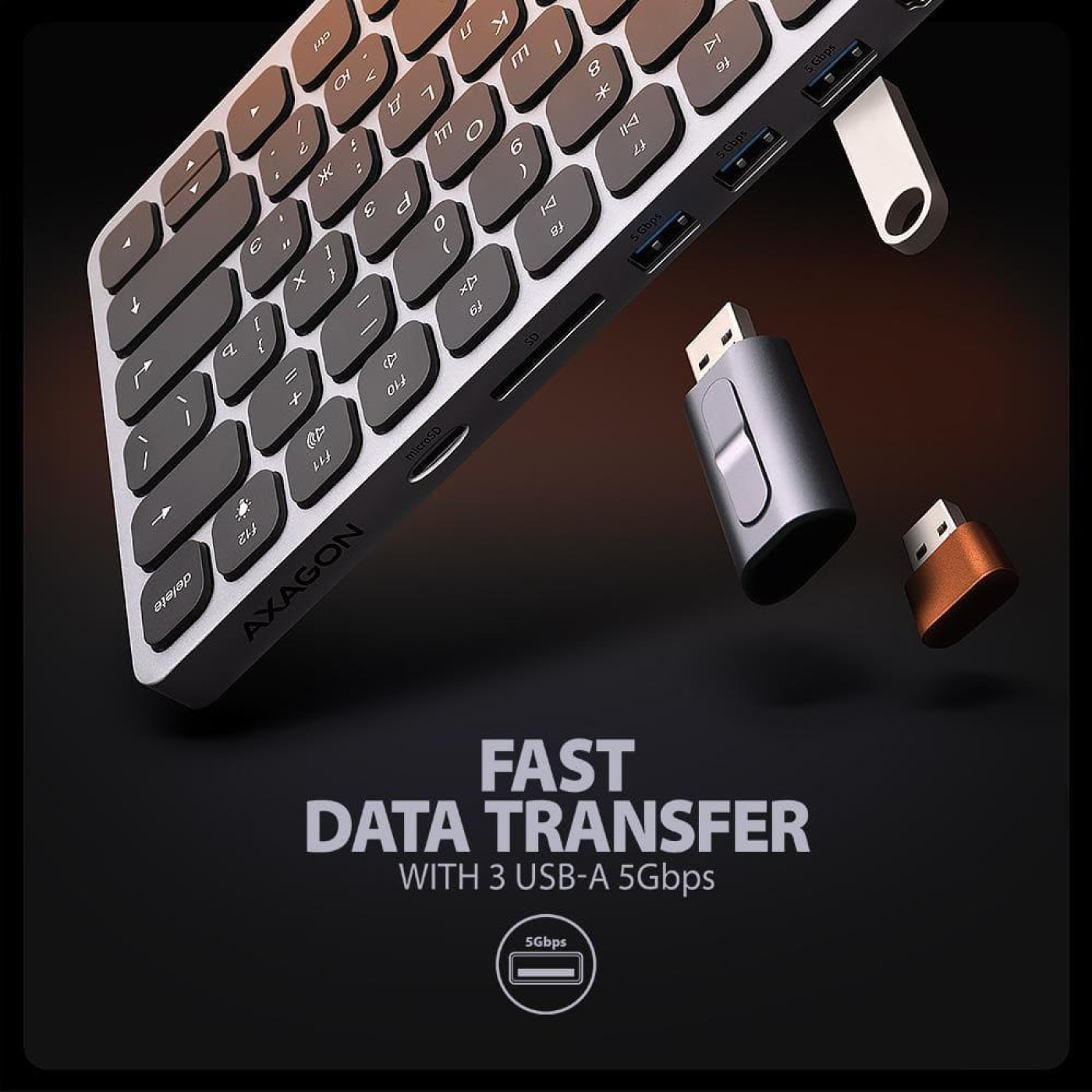 Клавиатура AXAGON HMC-KB USB-C 9 in 1 HUB EN/UA Grey Black (HMC-KB-CRL)