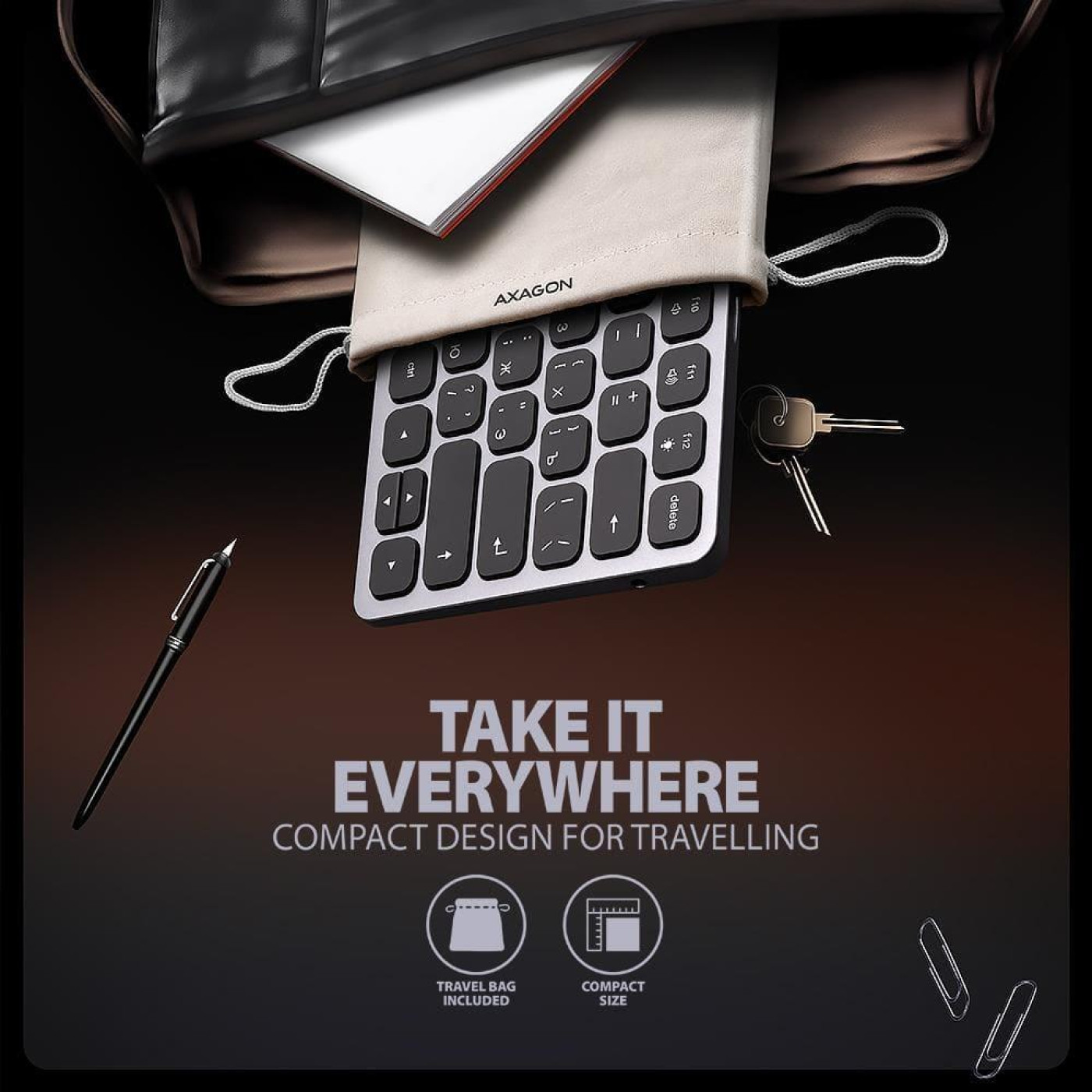 Клавиатура AXAGON HMC-KB USB-C 9 in 1 HUB EN/UA Grey Black (HMC-KB-CRL)