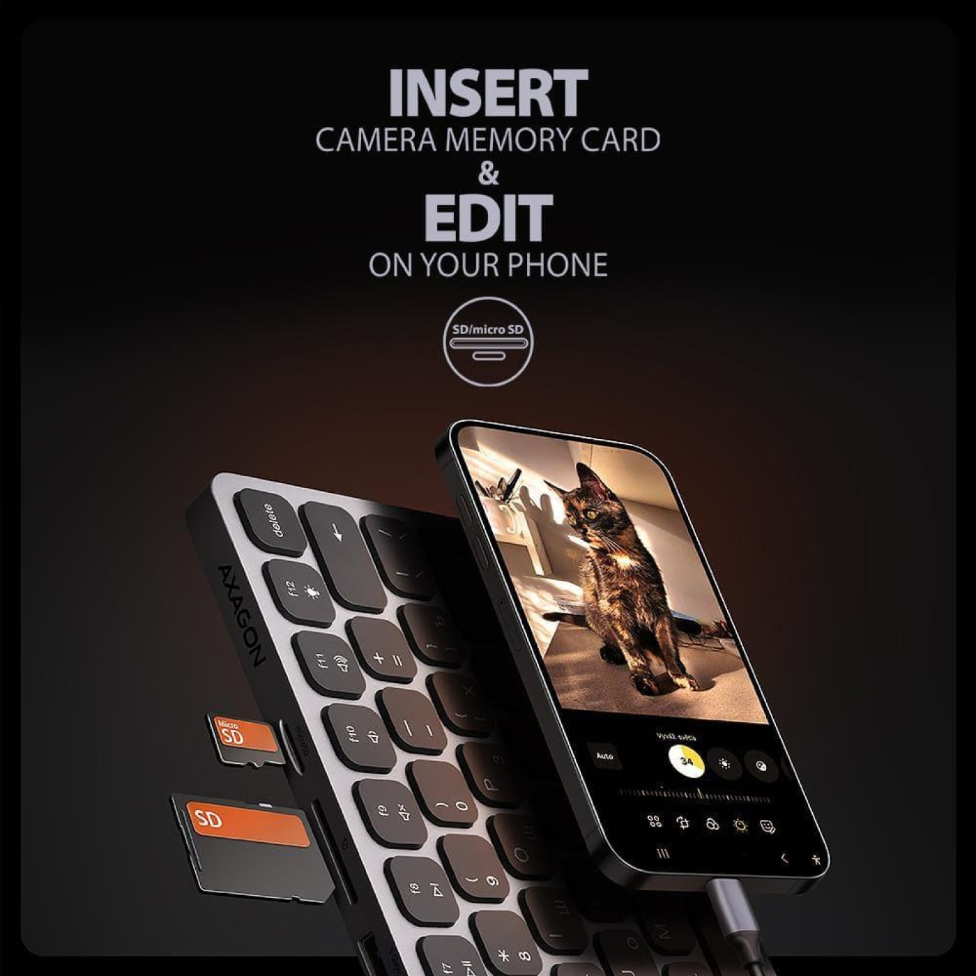 Клавиатура AXAGON HMC-KB USB-C 9 in 1 HUB EN/UA Grey Black (HMC-KB-CRL)