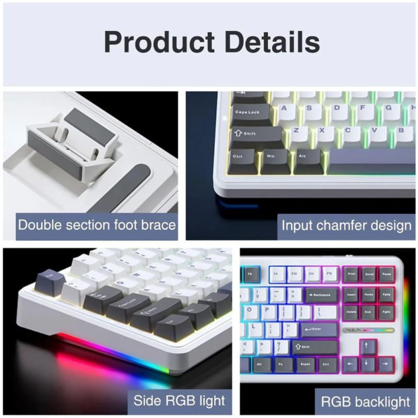 Клавиатура Aula F87 Gasket Greywood switch Hot-Swap 2.4G Wireless/BT White EN/UA (6948391208602)