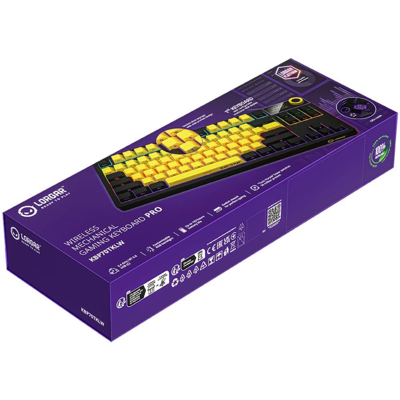 Клавіатура Lorgar KBP70TKLW Pro Wireless TKL EN/UA Black Yellow (LRG-KBP70TKLW-YL-US)