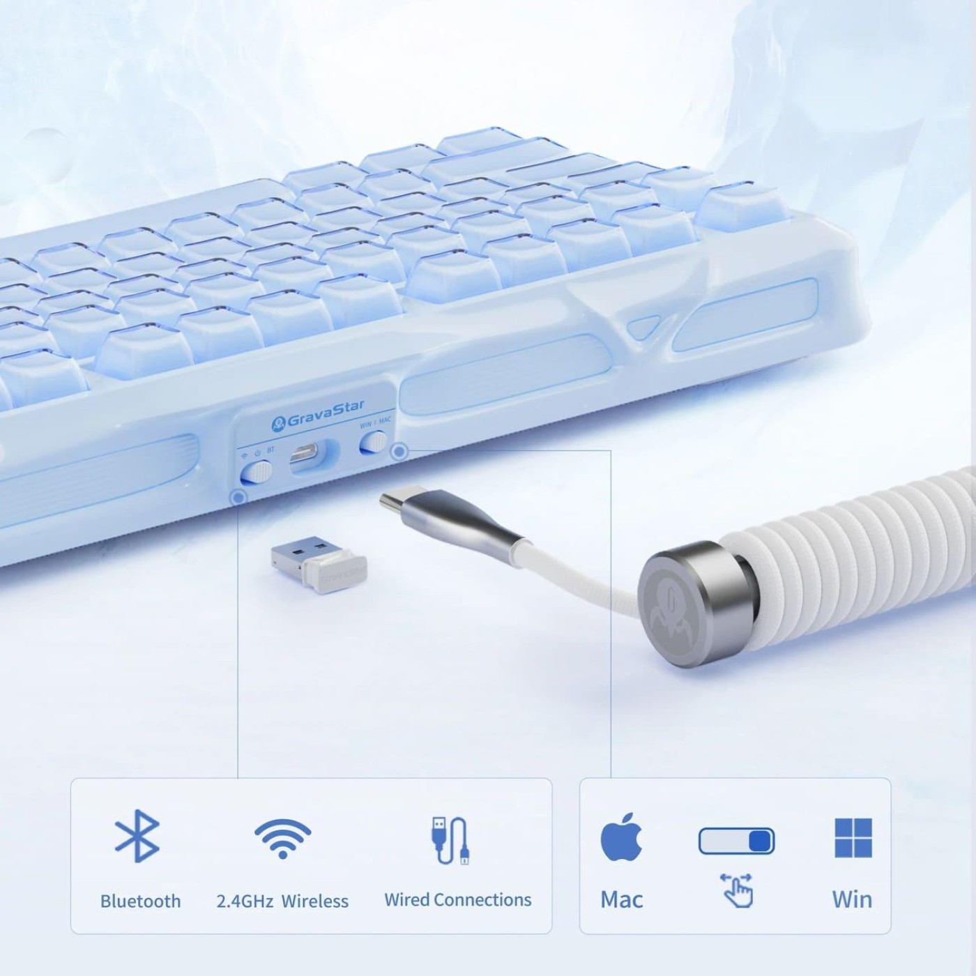Клавіатура GravaStar Mercury K1 80keys Kailh Cheery Pink EN BT/WL/USB Ice Blue (GSK1_BLU)