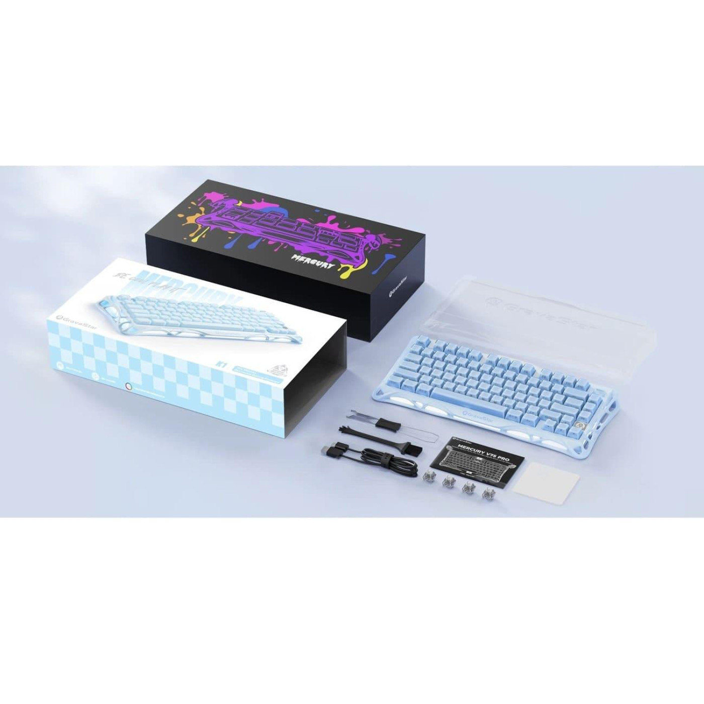 Клавіатура GravaStar Mercury K1 80keys Kailh Cheery Pink EN BT/WL/USB Ice Blue (GSK1_BLU)