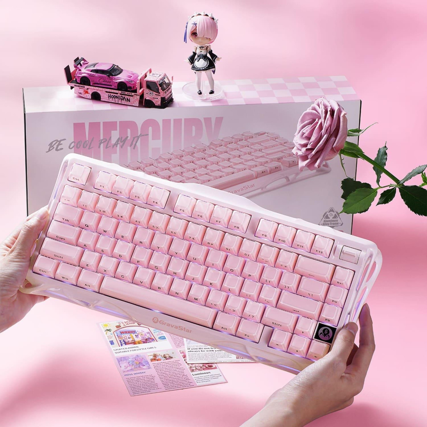 Клавіатура GravaStar Mercury K1 x Kailh Cheery Pink EN BT/WL/USB Sakura Pink (GSK1_P_PNK)