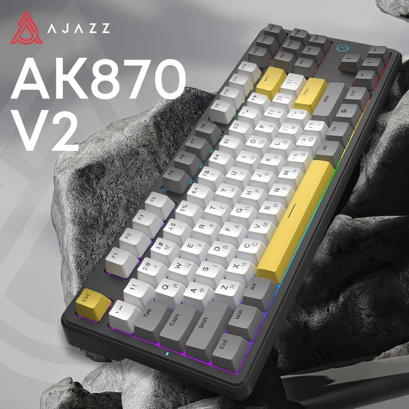 Клавіатура Ajazz AK870 V2 Flying Fish switches Black Gray Yellow (AK870-V2-FF-BGY)