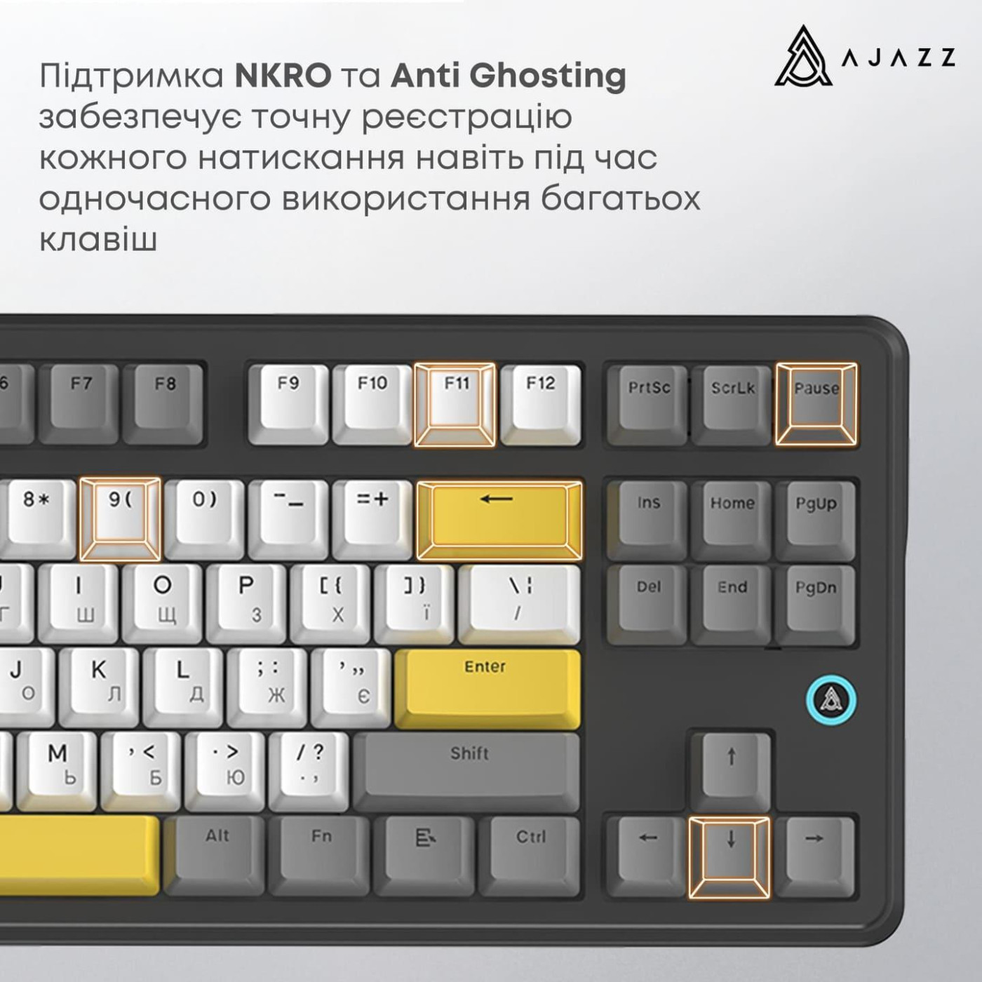 Клавіатура Ajazz AK870 V2 Flying Fish switches Black Gray Yellow (AK870-V2-FF-BGY)