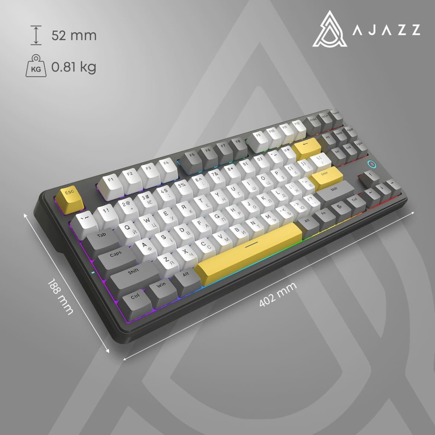Клавіатура Ajazz AK870 V2 Flying Fish switches Black Gray Yellow (AK870-V2-FF-BGY)