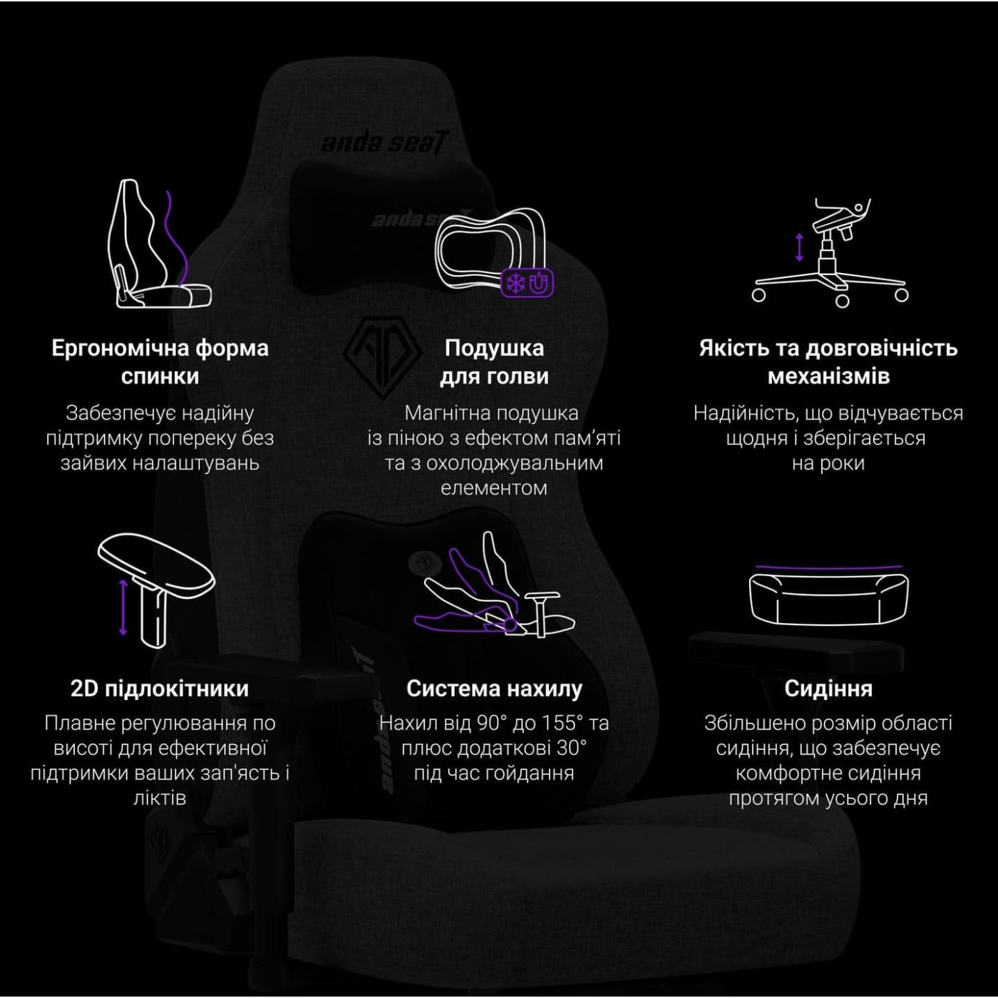 Игровое кресло Anda Seat Novis Plus Fabric Dark Grey Size XL (AD23YC-XL-01-GB-F-G04)