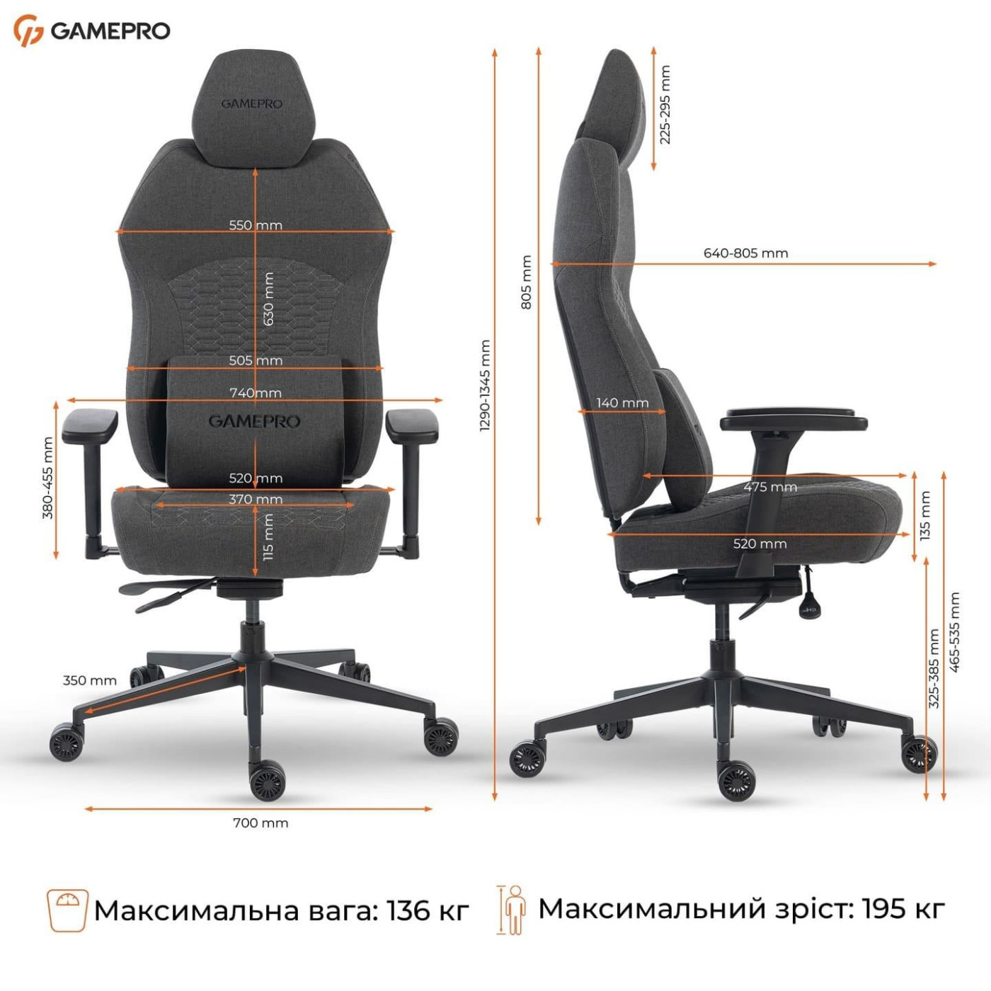 Игровое кресло GamePro GC760DG Fabric Dark Gray (GC760DG)