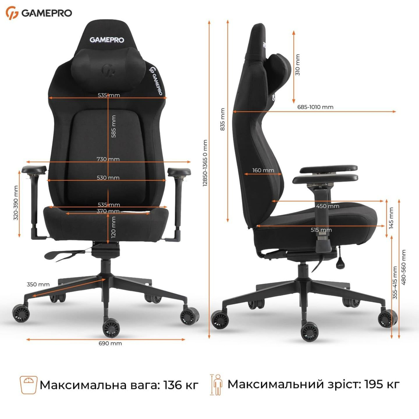 Игровое кресло GamePro GC925B Fabric Black (GC925B)