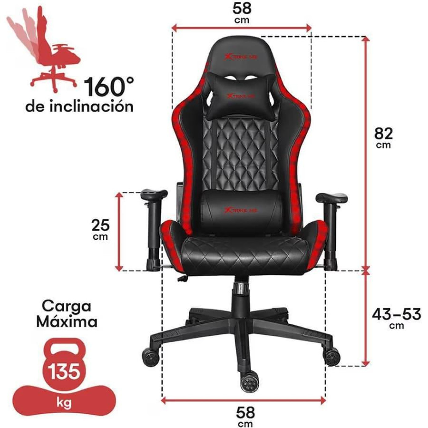 Крисло игрове XTRIKE ME Advanced Gaming Chair GC-909, 50мм, чорно-червоне