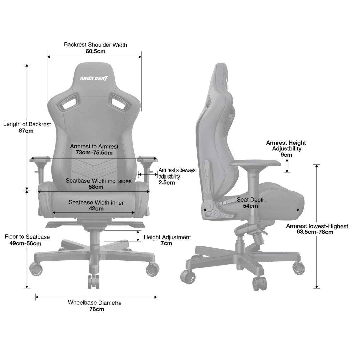 Игровое кресло Anda Seat Kaiser 2 XL Black (AD12XL-07-B-PV-B01)