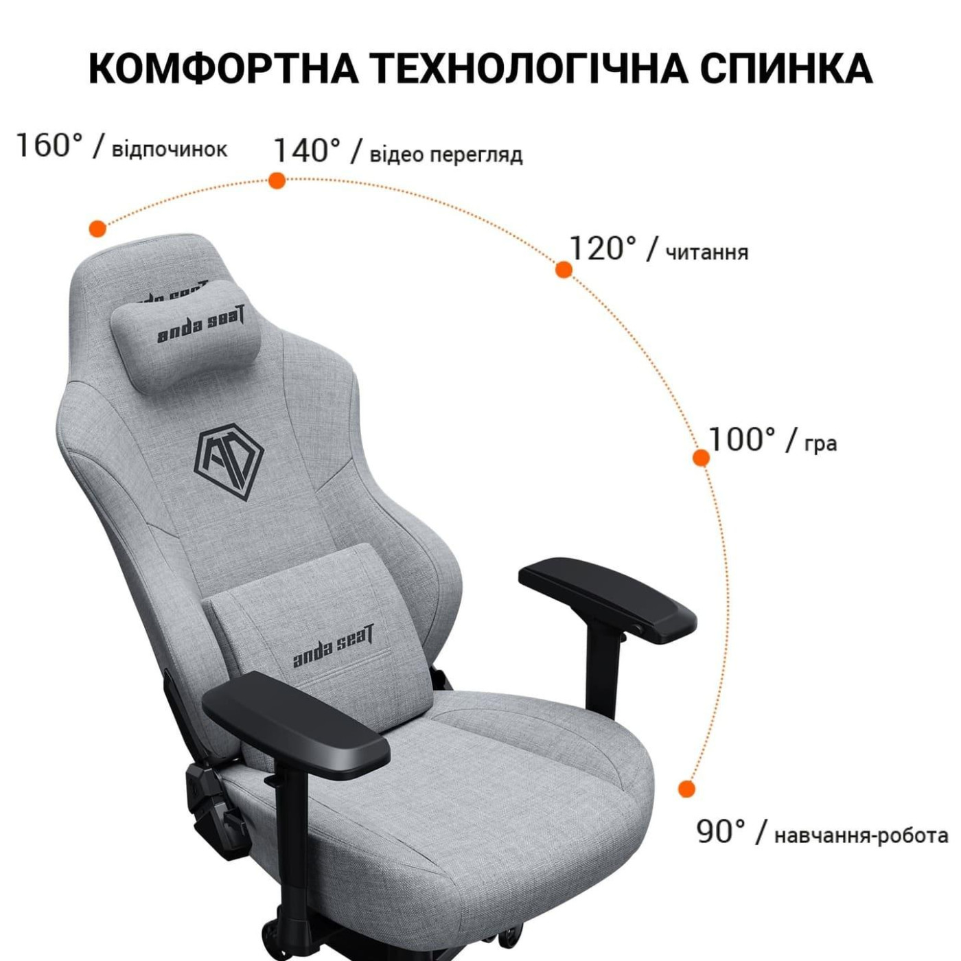 Ігрове крісло Anda Seat Phantom 3 Pro Fabric Dark Gray Size L (AD18YC-06-GB-F)