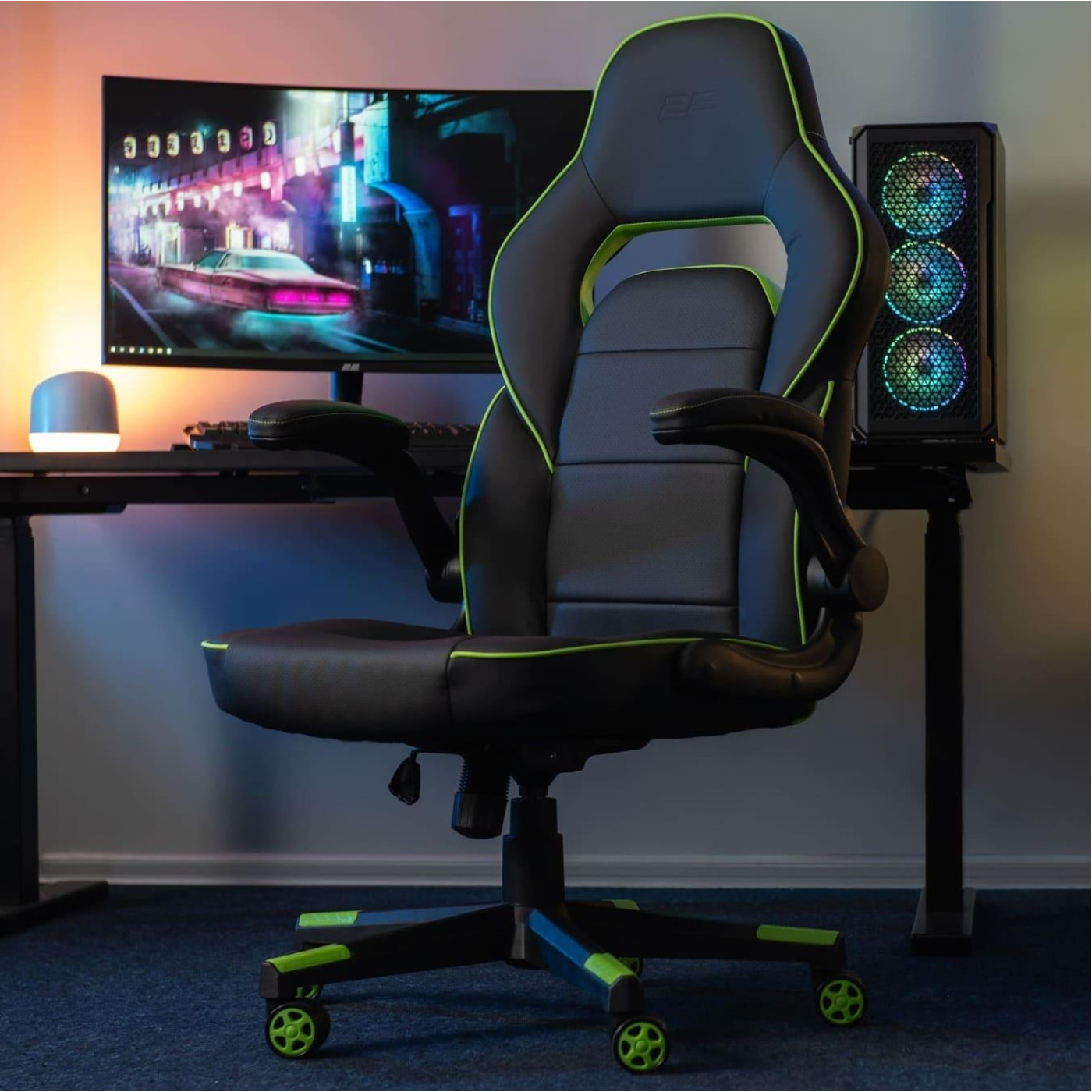 Ігрове крісло 2E Gaming Hebi Black/Green (2E-GC-HEB-BK)