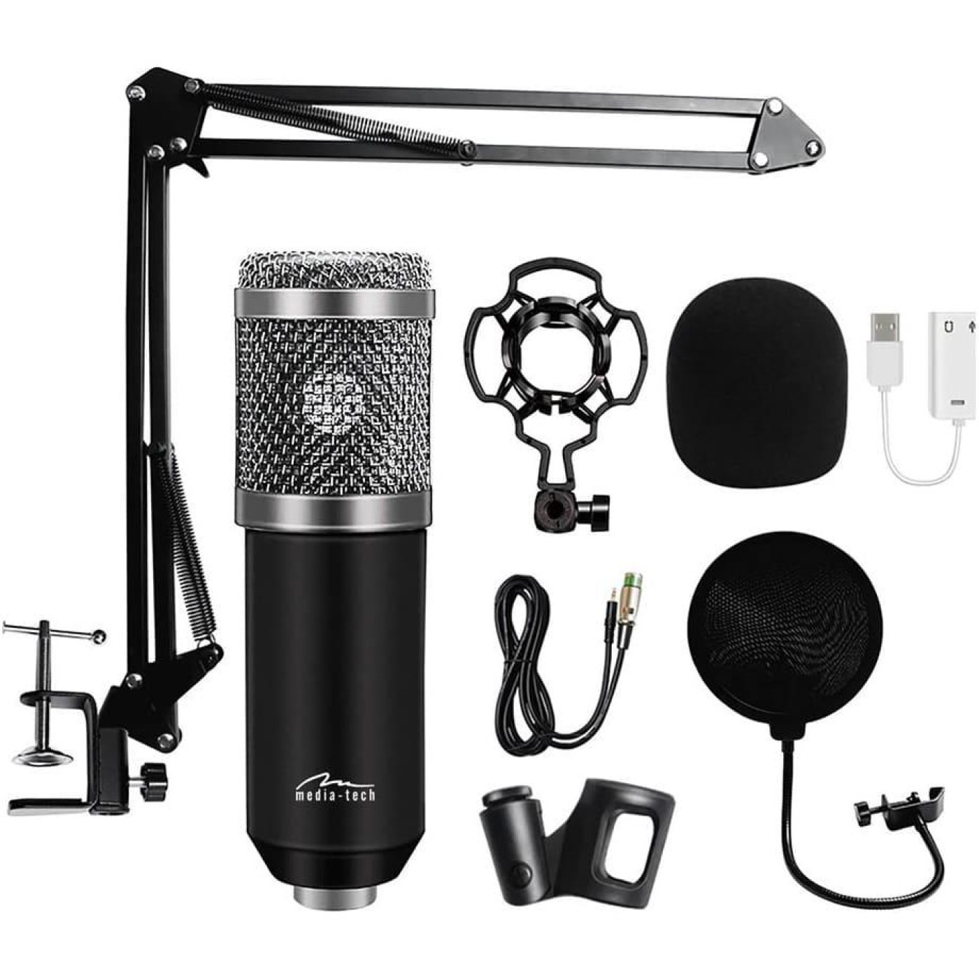 Ігровий стрим микрофон Media-Tech Професийний набир XLR USB сриблястий