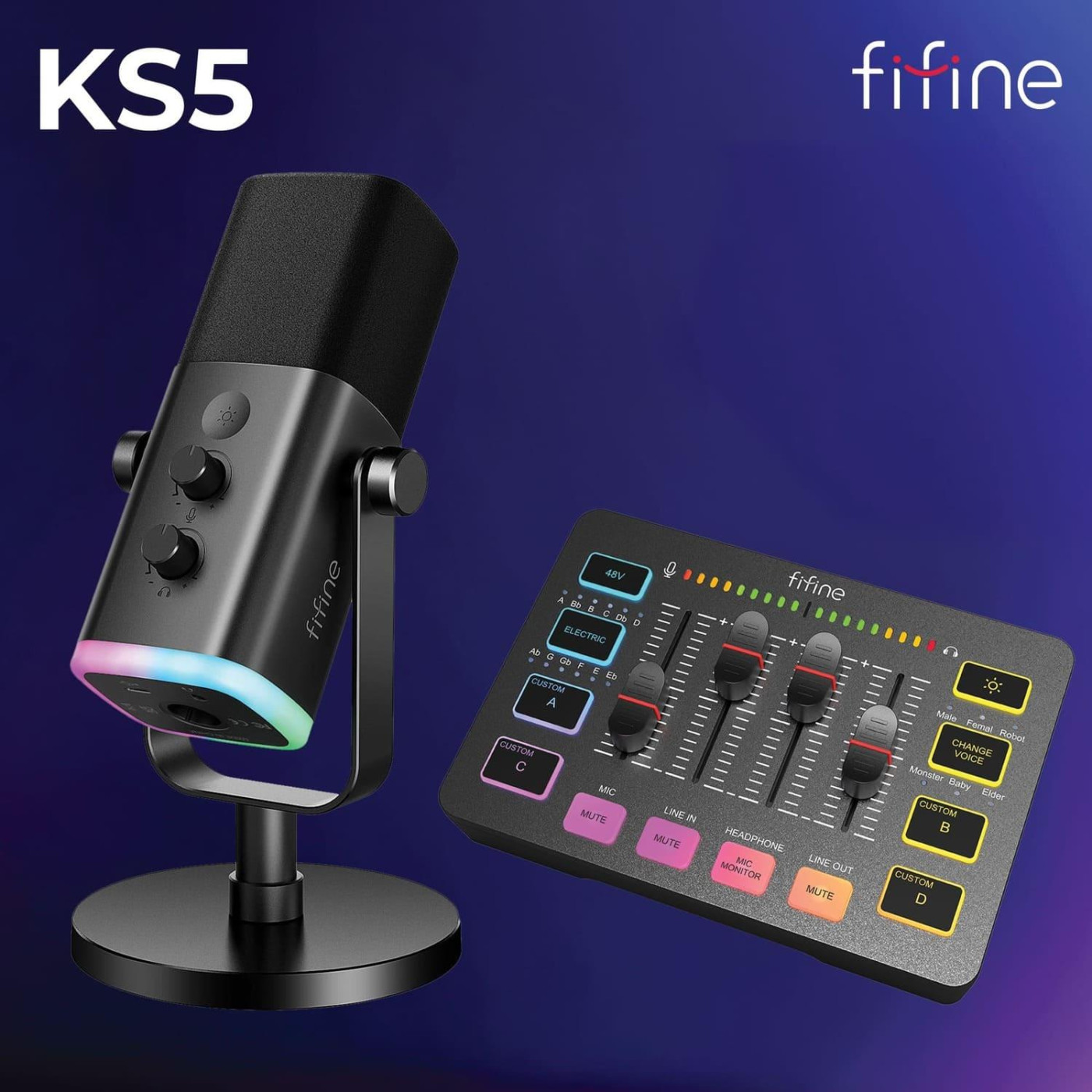 Набор для аудиозаписи Fifine KS5 (Микрофон + аудиоинтерфейс)