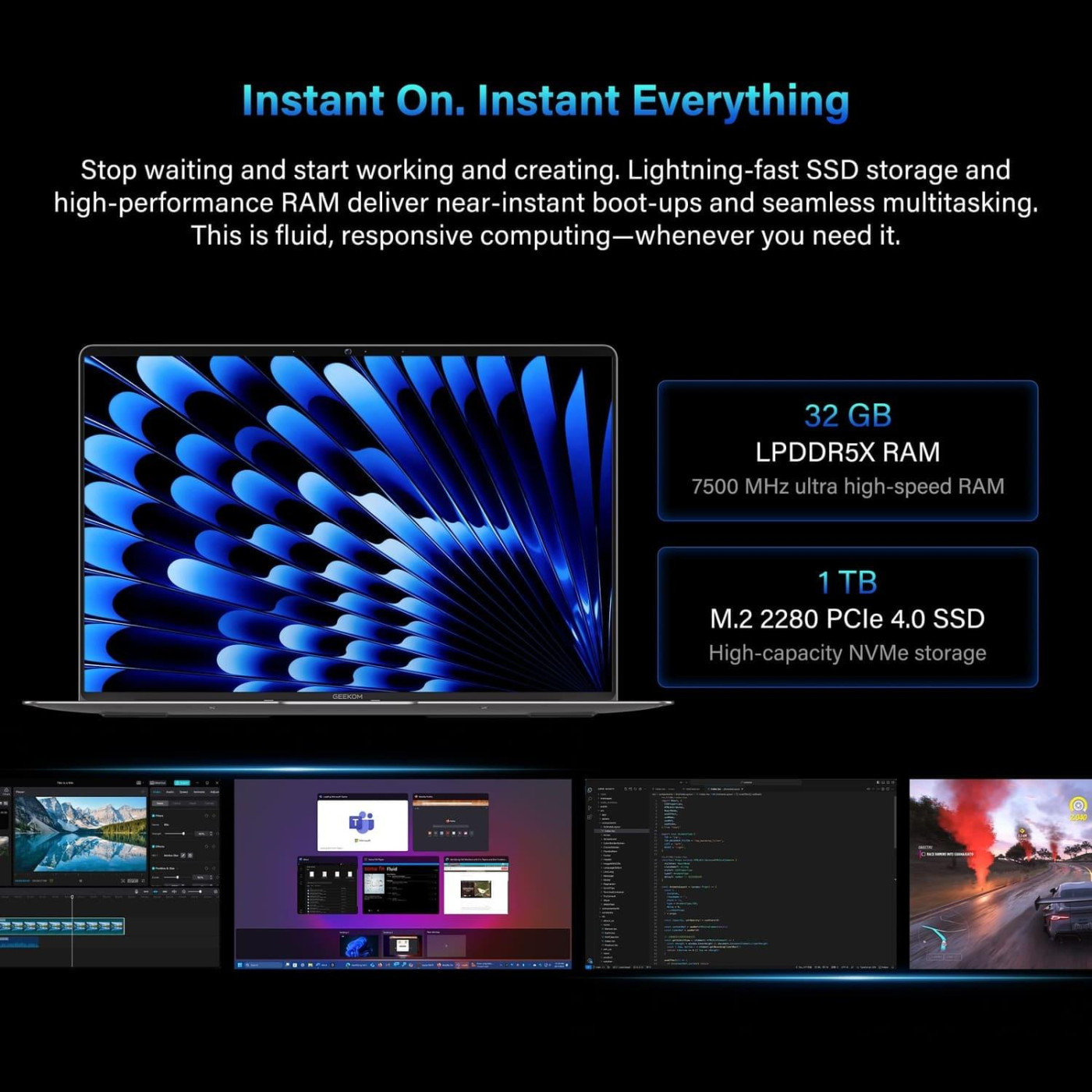 Ноутбук GEEKOM 14 X14 Pro 2.8K OLED 120Hz/Intel U9-185H/32GB/2TB/UMA/W11P (GEEKBOONX14CMOU9185H-322-US)