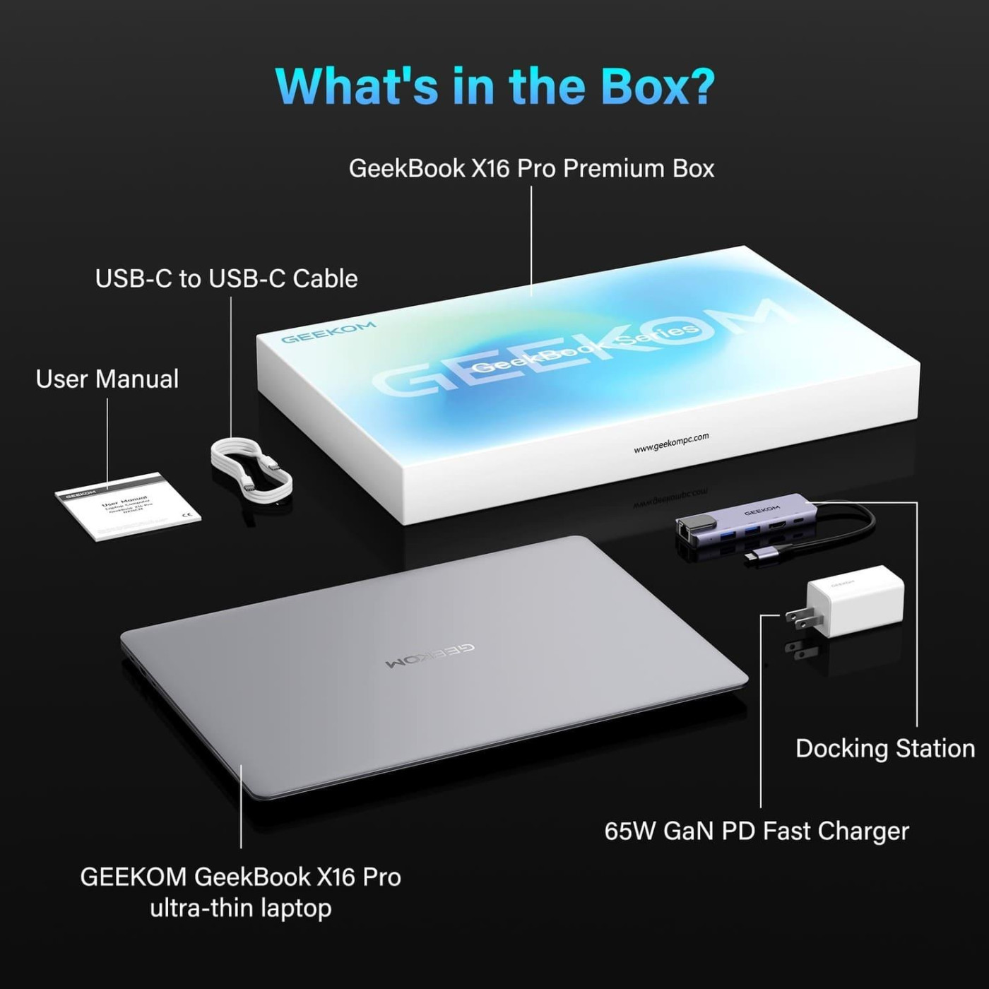 Ноутбук GEEKOM 16 X16 Pro 2.5K IPS 120Hz/Intel U5-125H/32GB/1TB/UMA/W11P (GEEKBOONX16AMOU5125U-321-US)